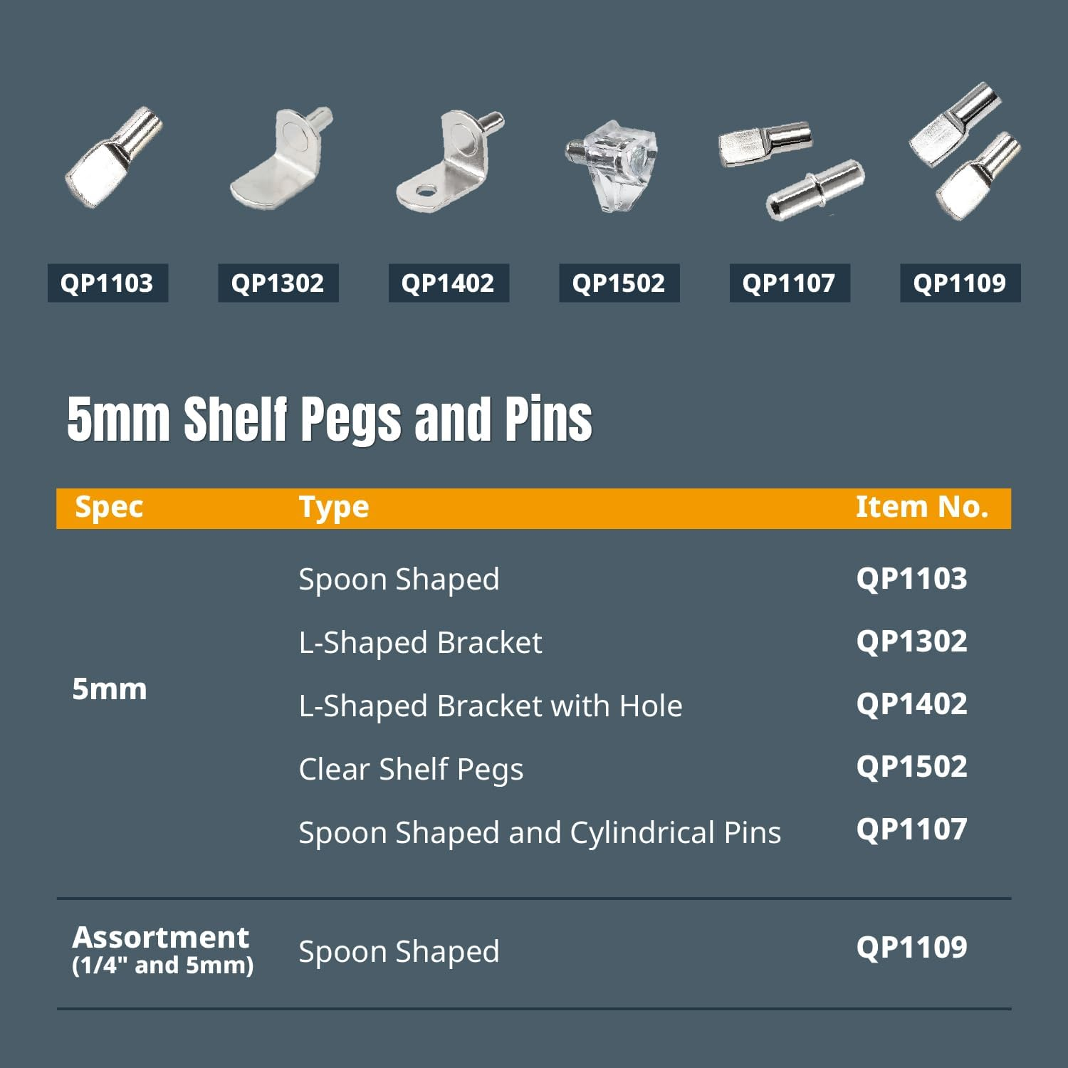 POWERTEC QP1302 5Mm Shelf Pins, L- Shaped Bracket Style, 5 Mm, Nickel image number 3