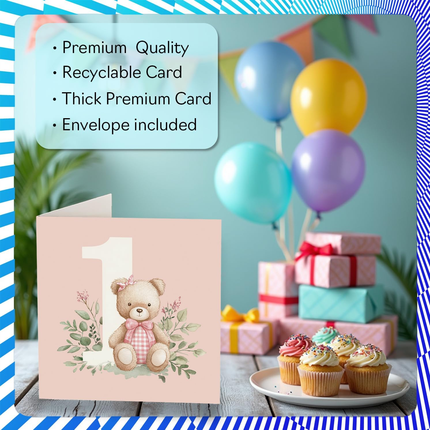 1St Birthday Cards for Girls - Number Bears - Happy Birthday Card for 1 Year Old Girl Sister Niece Daughter Step Daughter, 145Mm Bday Greeting Cards - 02 image number 7