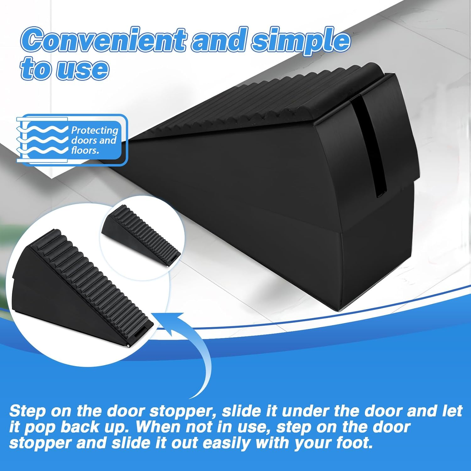 Sekonow Large Door Stopper - Heavy Duty Door Stop Wedge Stainless Steel Rubber Door Stoppers for Bottom of Door, 2.8In Tall Adjustable Doorstop Suits Any Heavy Door, Black image number 3