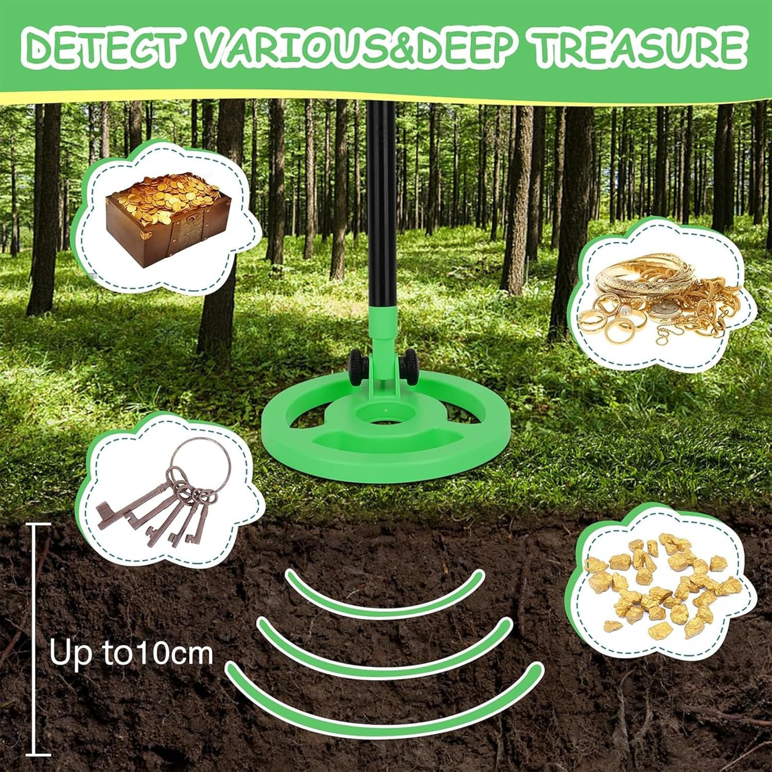 XIIULIUU Metal Detector, Adjustable 70-96Cm Metal Detector for Kids with Intuitive LCD Display, Lightweight Kids Metal Detectors with 6&rdquo; Search Coil for Exploration Hiking image number 3