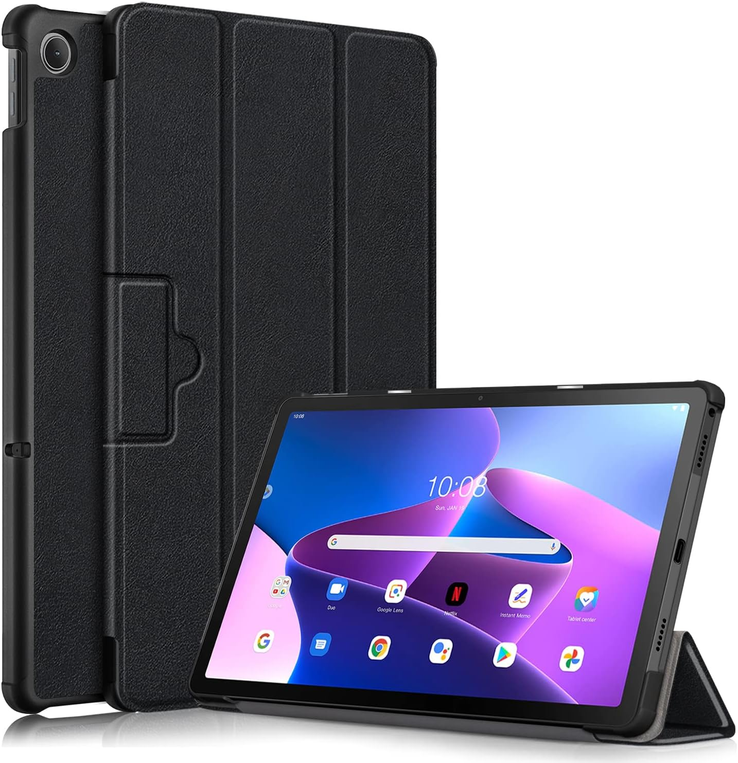 USTIYA Case for Lenovo Tab M10 plus 3Rd Gen 2022 TB-125F TB-128F 10.6" Protective Leather PC + PU Cover (Black) image number 2