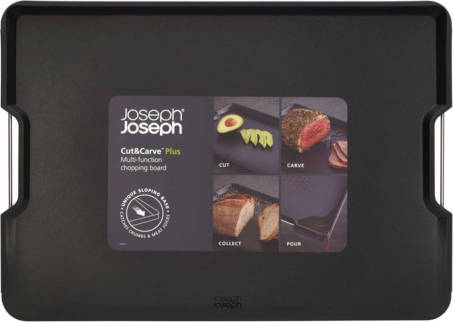 Joseph Joseph Cut&Carve plus - Non-Slip, Multi-Function, Double-Sided Chopping Board for Food Preparation and Carving- Dishwasher Safe, Large &ndash; Black image number 3
