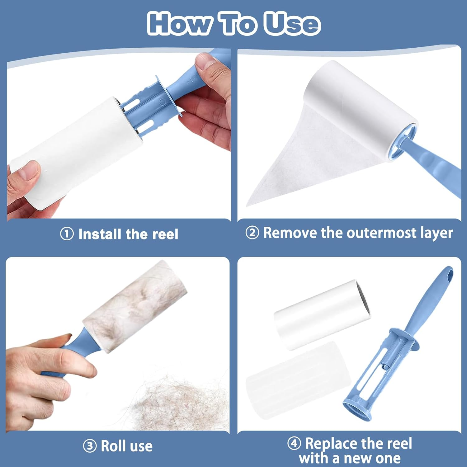 Lint Roller Refills Set, 10 Rolls Adhesive Roller, Pet Hair Remover Lint Rollers, Extra Sticky Adhesive Roll for Removing Lint and Cat Dog Pet Hair