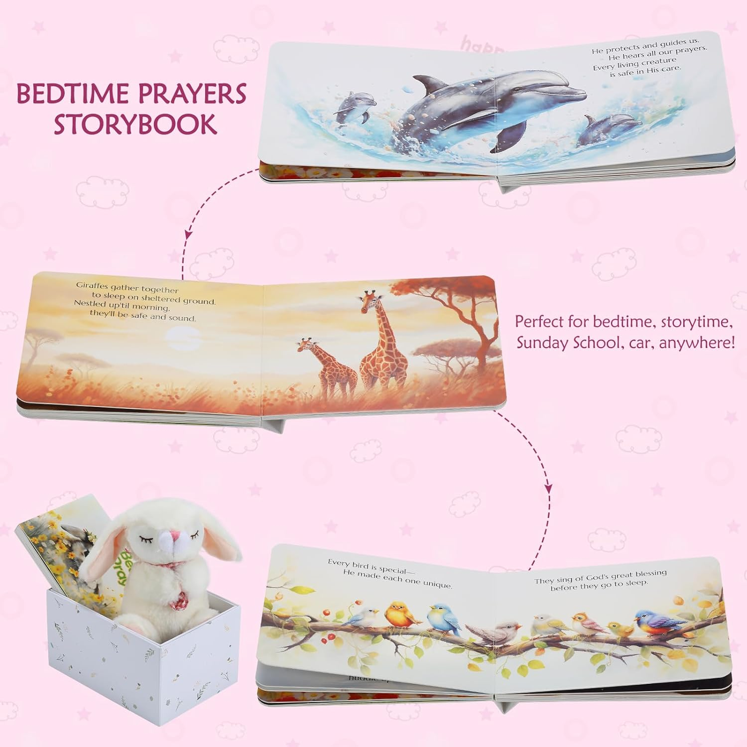 Sawnfay Baptism Gifts for Girls and Newborn Baby, Christening Gifts Set, 7" Praying Bunny Plush Toy and Bedtime Blessing Book in Keepsake Gift Box, Ideal for Kids