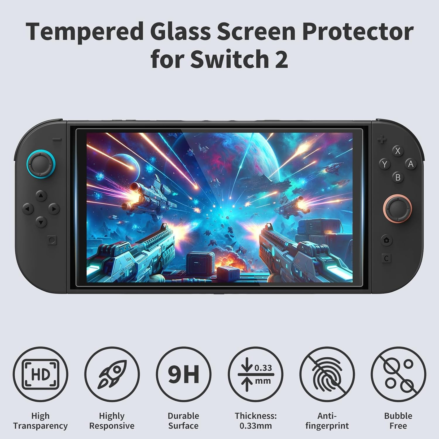 Slim Case and Screen Protector for Nintendo Switch 2, Travel Switch Carrying Hard Shell Case Accessories, Switch2 Carry Cases with Tempered Glass, Thumb Grip Caps, 10 in 1 Bundle Set - Black image number 2