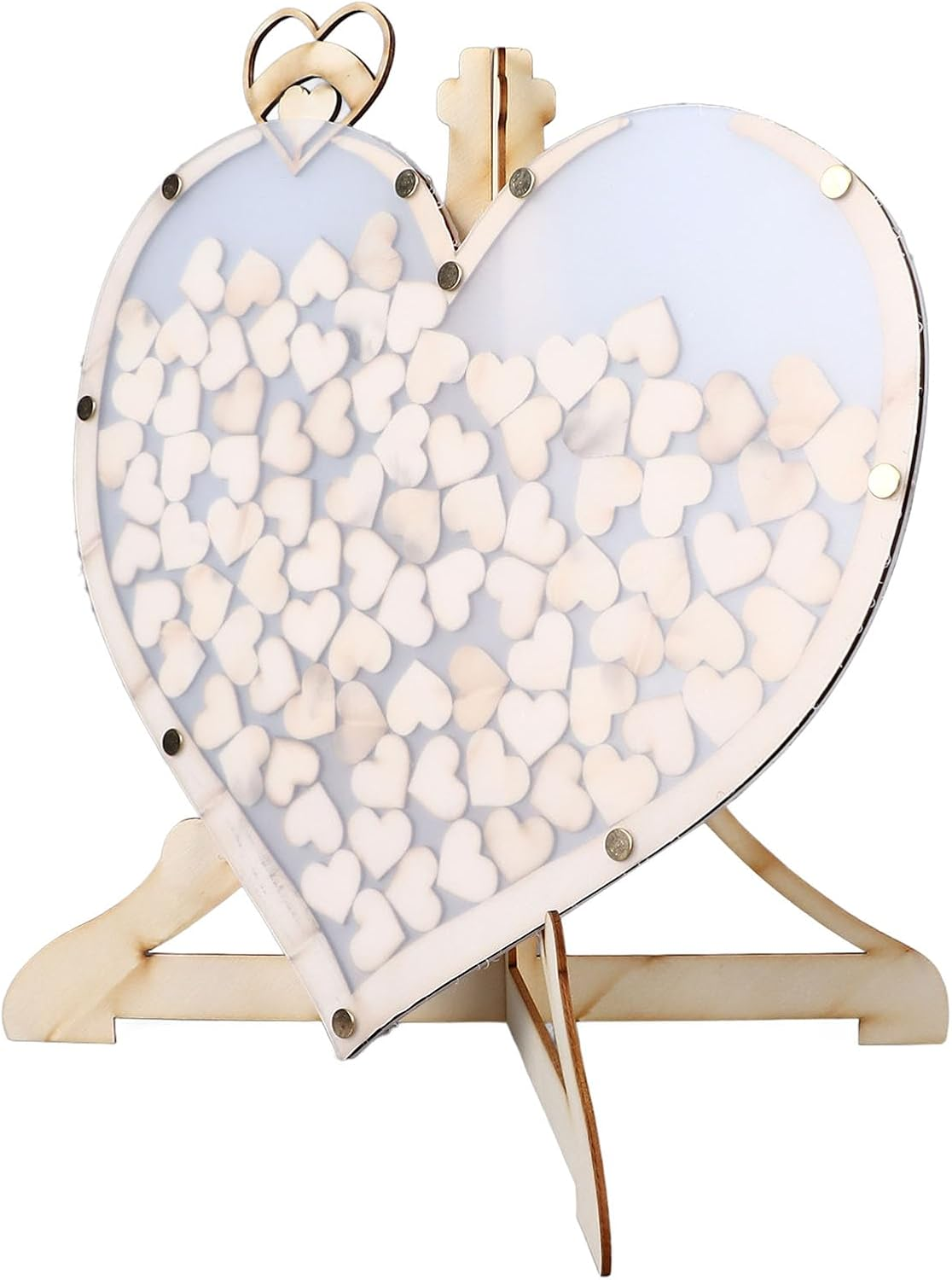 Unique Wooden Visits Book Guest Registration Design Romantic Hearts for the Ceremony Reception Weddings, Pine Wood, Acrylic