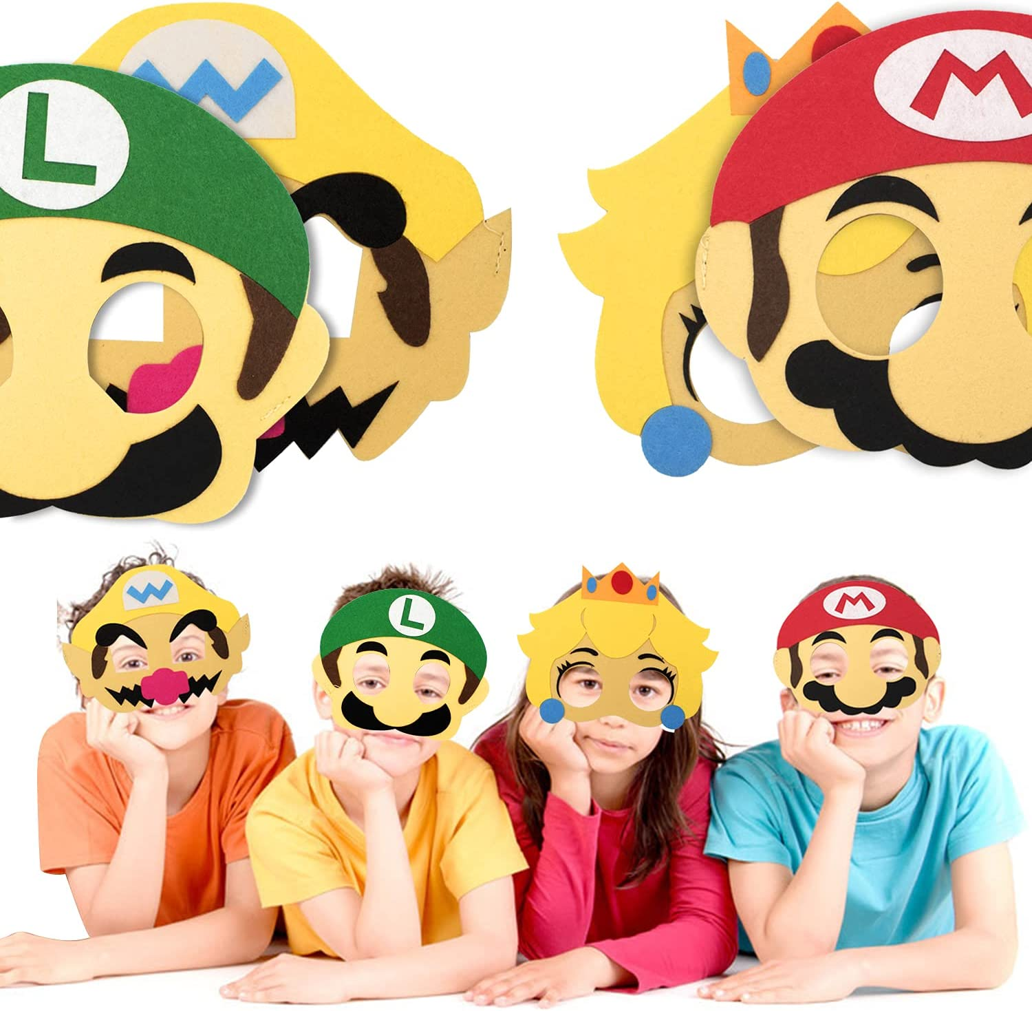 12Pcs Mario Mask, Birthday Cosplay Character Mario Masks, Cosplay Party Masks, Felt Masks, Children'S Party Masks, Character Masquerade, Halloween Dress up Party Supplies for Kids Party image number 3