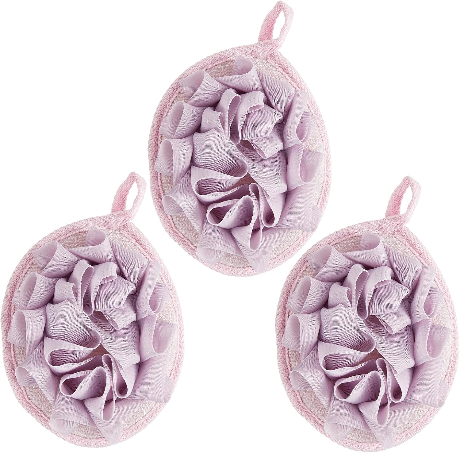 Boao Bath Shower Pouf Sponge Mesh Pouf Shower Ball Exfoliating Body Sponge Pad Scrubber Glove with Flower Bath Ball(3 Pcs,Purple) image number 6