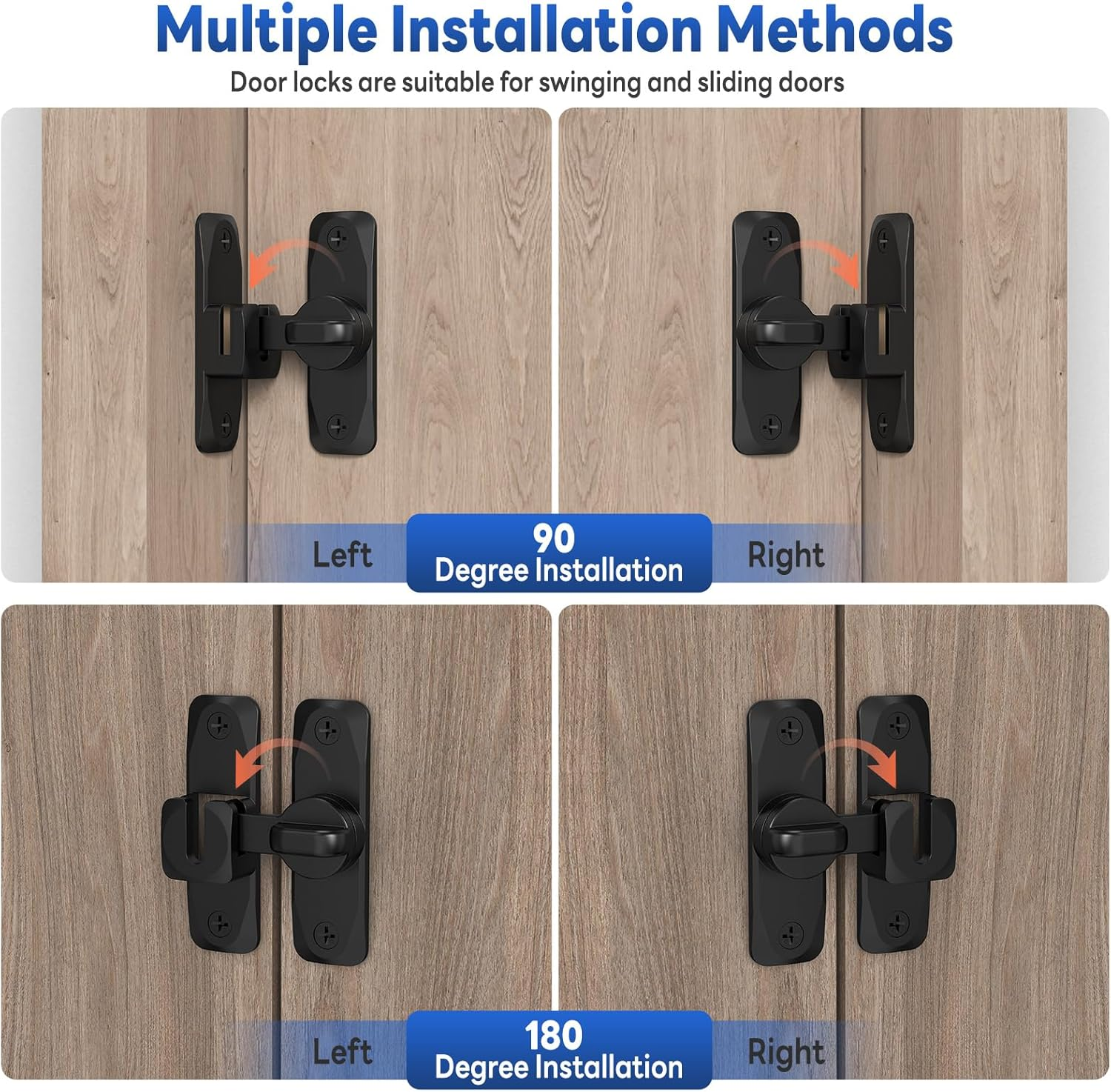 90/180 Degree Barn Door Locks and Latches, Safety Aluminum Hardware Sliding Door Latch, Small Flip Locks for Barn, Bathroom, Cabinet, Garden, Window (Black-1Pc) image number 5