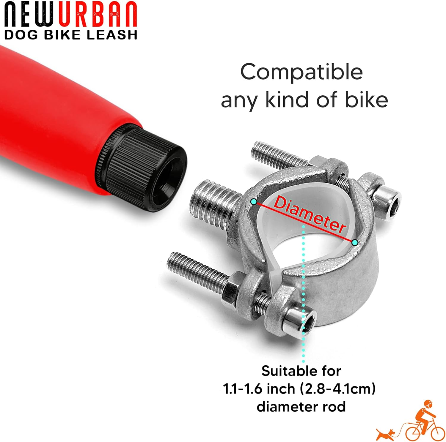 NEWURBAN - Dog Bike Leash - Easy Installation Removal - Hand Free Dog Bicycle - Exerciser Leash - for Exercising - Training Jogging - Cycling and Outdoor - Safe with Pets.R Large Walky plus Biking - Black image number 2