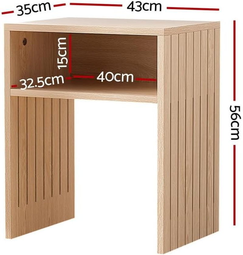 Artiss Coffee Table End Table Open Shelf Fluted Side Storage Living Room Pine image number 1
