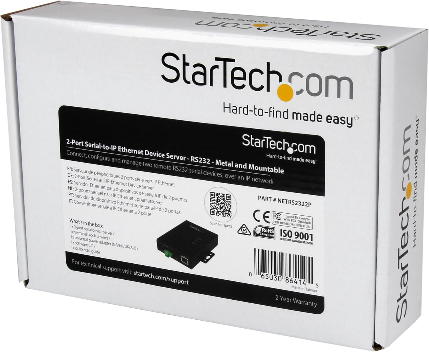 Startech.Com NETRS2322P 2 Port Serial-To-Ip Ethernet Device Server, RS232, Metal & Mountable image number 2