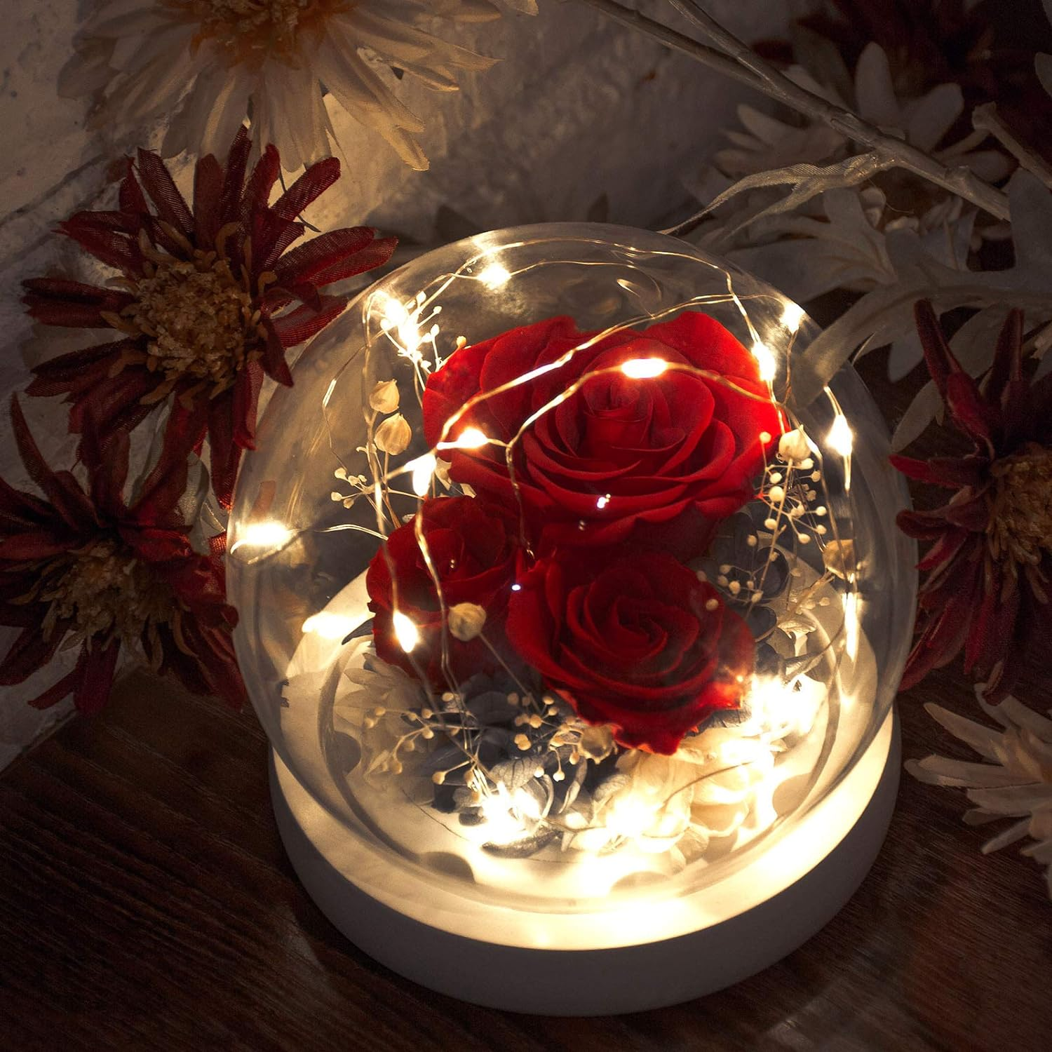 Kylin Glory Forever Flowers Real Eternal Roses Preserved Flowers Gift with LED Mood Lights for Valentine'S Day Birthday Anniversary, Elegant Present for Girlfriend Wife Mom Women (Sparkle Red) - Black image number 2