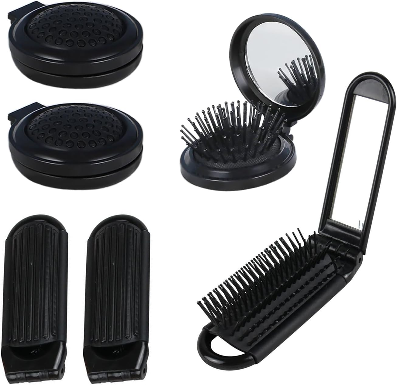 4 Mini Folding Mirror Combs, Portable Comb Mirror, Travel Cosmetic Mirror, Integrated Folding Mirror with Folding Shell.