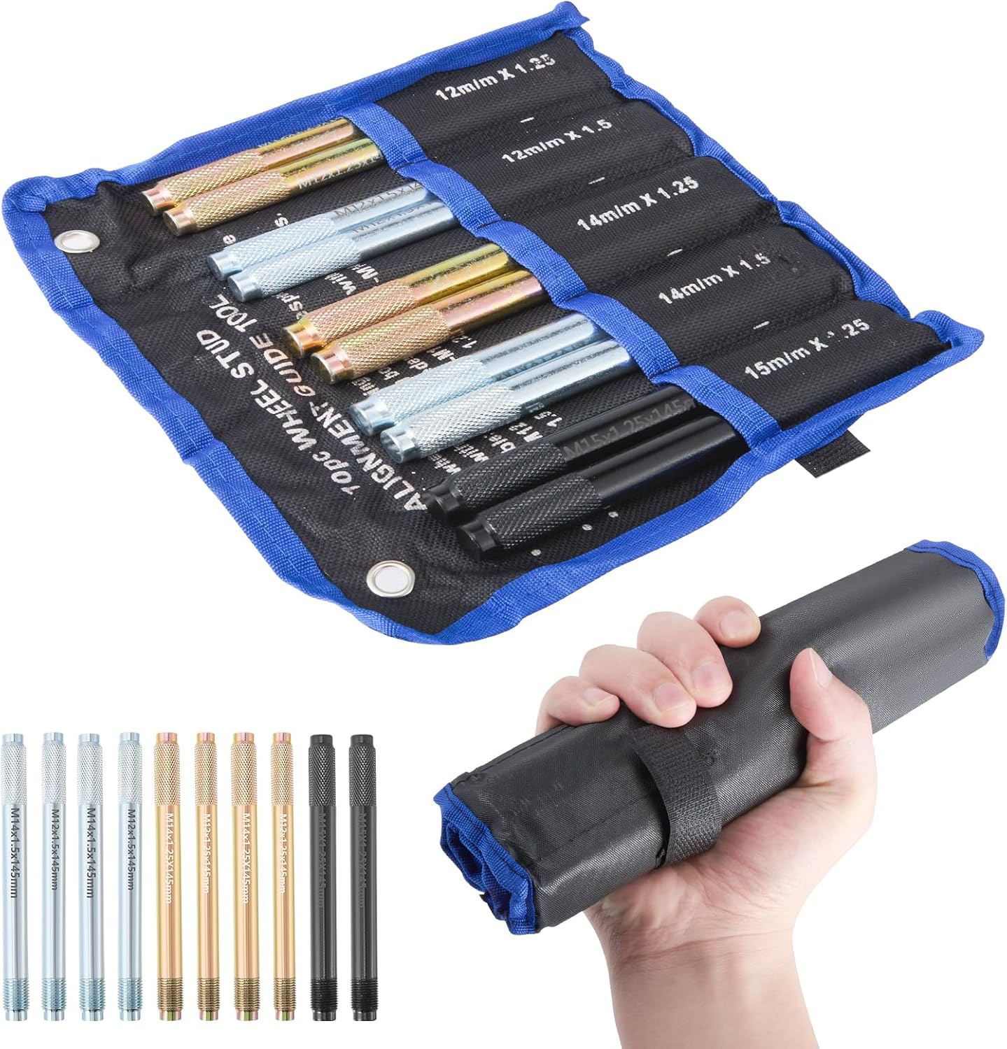 10-Piece Wheel Mounting Aid Set, Stainless Steel Wheel Guide Pin for Car, Wheel Suspension Guide Tool for Car Wheel Mounting Aid, Universal Wheel Mounting Tool image number 3