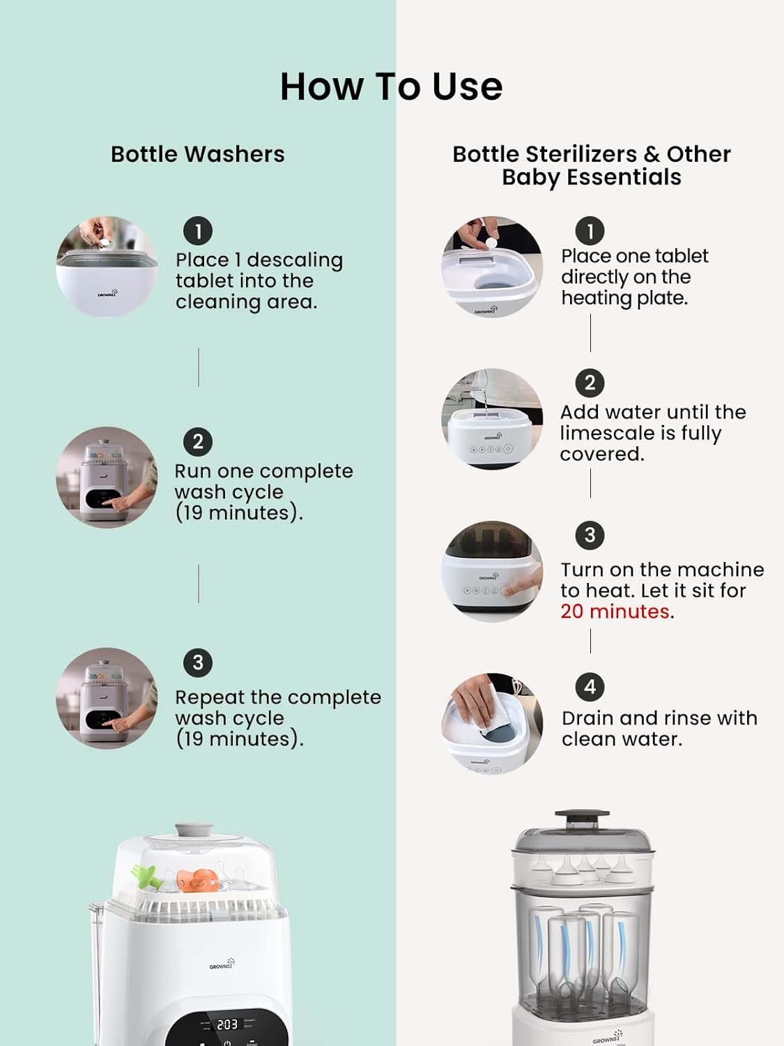 GROWNSY Descaling Tablets Descaler, 24 Descaling Tablets Compatible with Momcozy, Baby Brezza Bottle Washer, Effective for Bottle Washer, Warmer, Sterilizer, Formula Maker image number 2