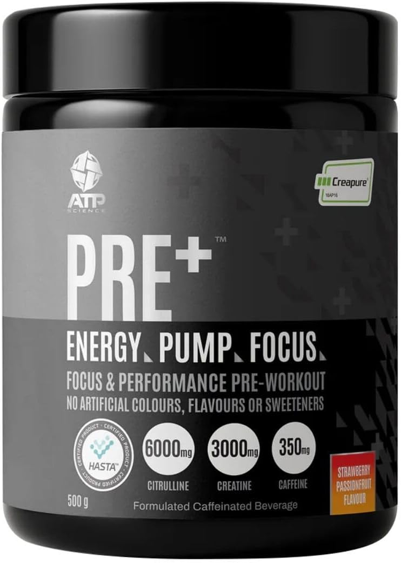 ATP Science Pre plus Preworkout Powder, Infused with Creapure Creatine Monohydrate, Caffeine Anhydrous, L-Citrulline Malate, No Artificial Colours and Flavours, Flavour - Strawberry Passionfruit, 500G image number 3