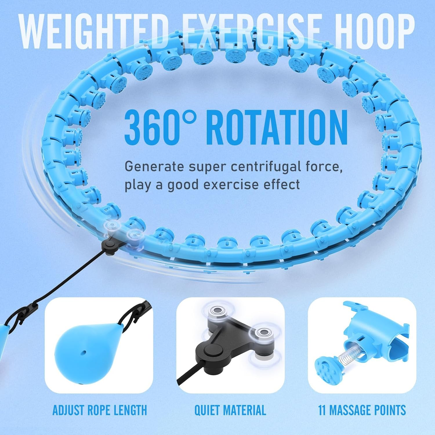 LEFAFA Weighted Hula Hoop, Weighted Hula Circle with 24 Detachable Links for Adults Weight Loss, 2 in 1 Smart Fitness Exercise Hoop for Men and Women Abs Workout