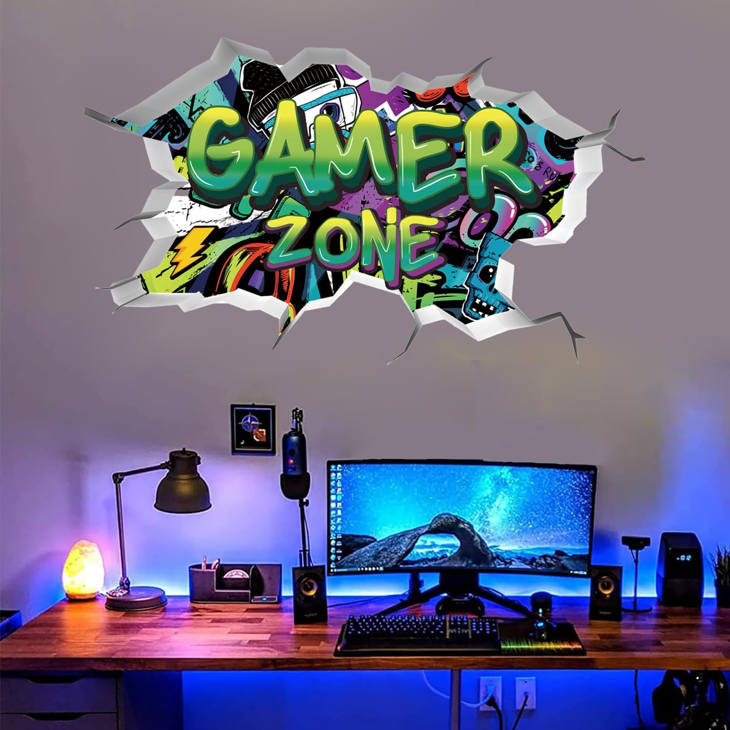 Toarti 3D Gamer Wall Stickers Green Zone - Vinyl Wall Decal for Gaming Bedroom, Video Game Removable Wall Art, Playroom Decor for Teens (Green) image number 4