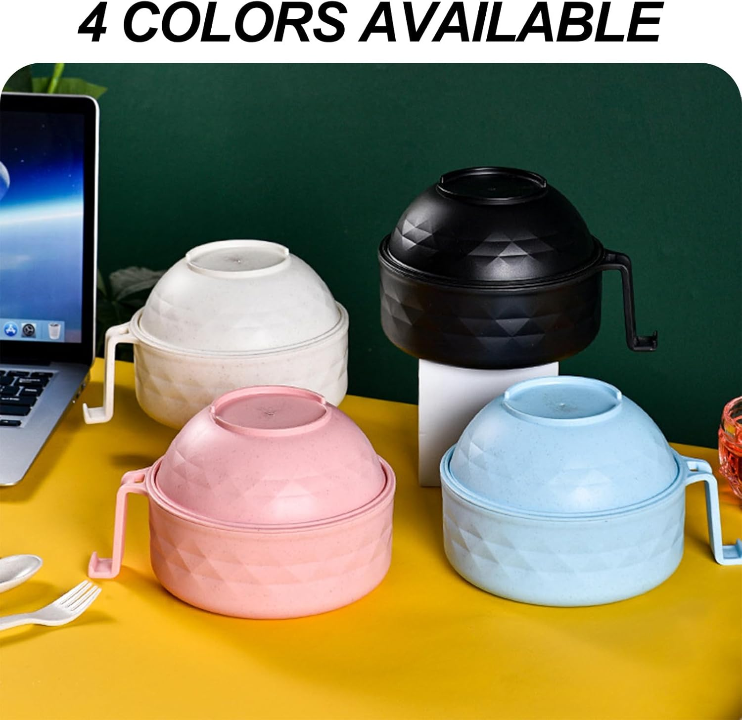 Ramen Bowl,Ramen Noodle Bowls Microwavable,6-Piece Ramen Cooker with Chopsticks,Spoon,Fork,Ramen Pot Set with Strainer and Lid for Dorm Room,Apartment,Home,Office - Blue image number 5