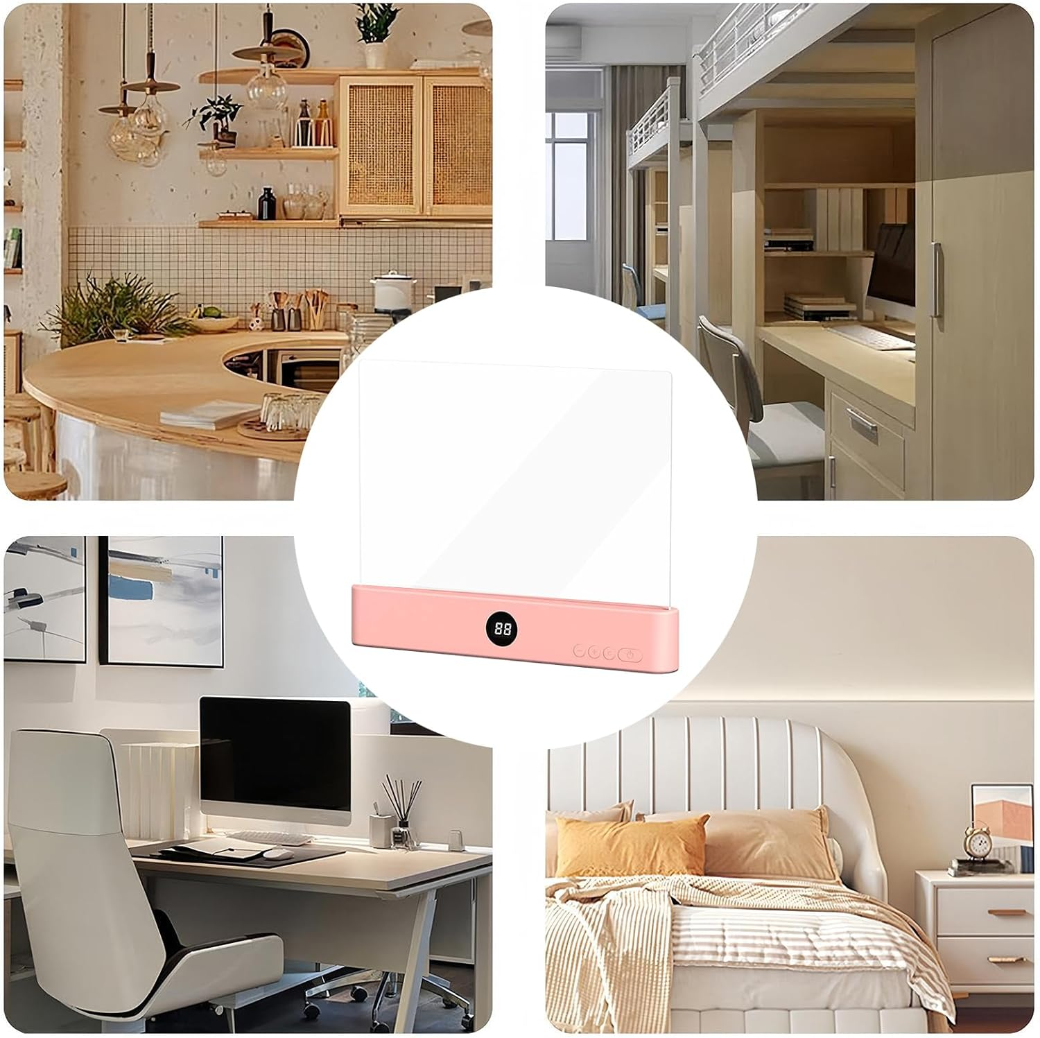 Flat Book Light, Rechargeable Reading Lights for Books in Bed, Book Lights for Reading at Night, Booklight Night Light with 3 Colors & Timer, Eye Protection for Bedroom Dormitory College Library - Pink image number 2