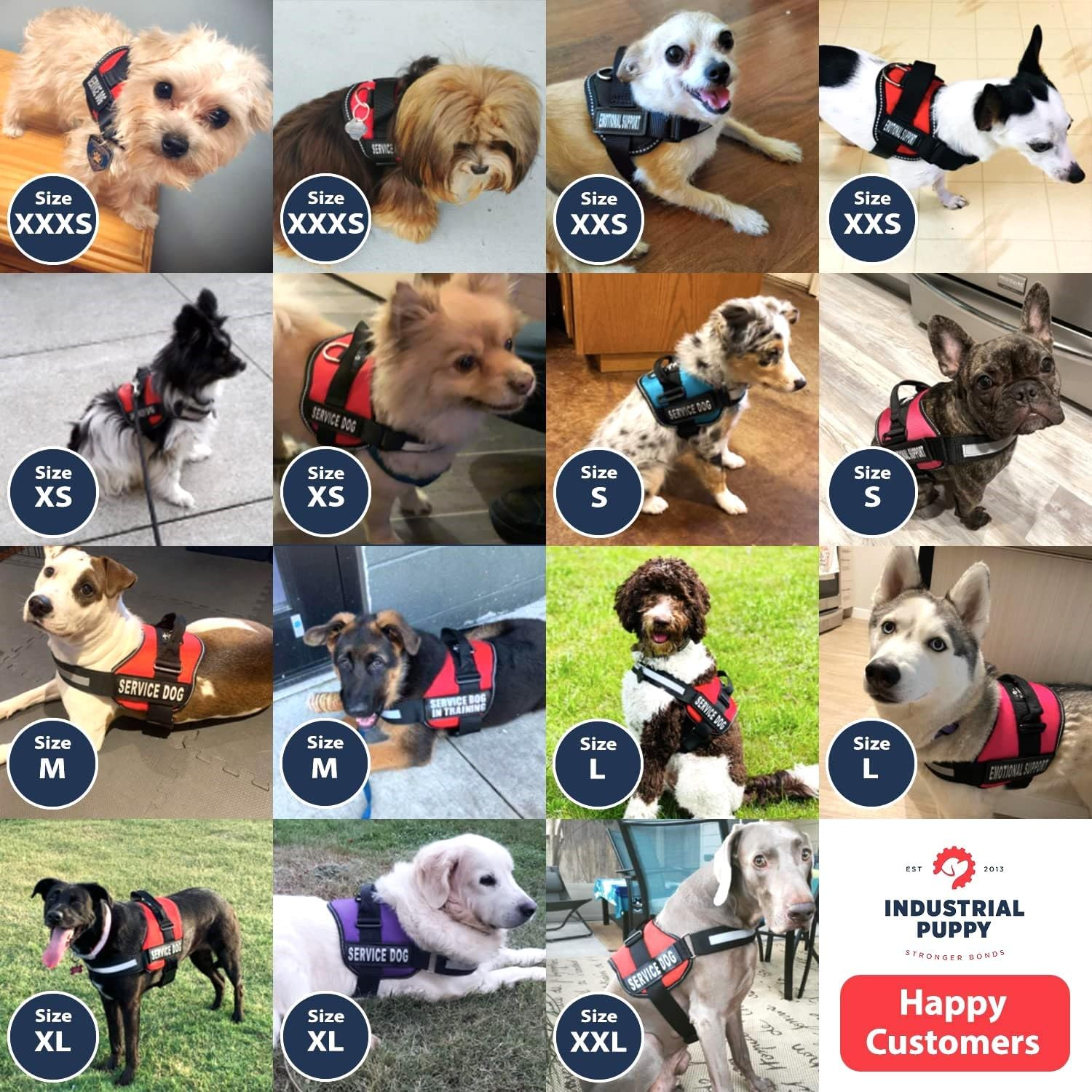 Industrail Puppy Emotional Support Vest Harness with Hook and Loop Straps and Handle, 2 Reflective Emotional Support Velcro Patches, Detachable, ESA Matching Leash Set, Dog Accessories, XXS, Red image number 2