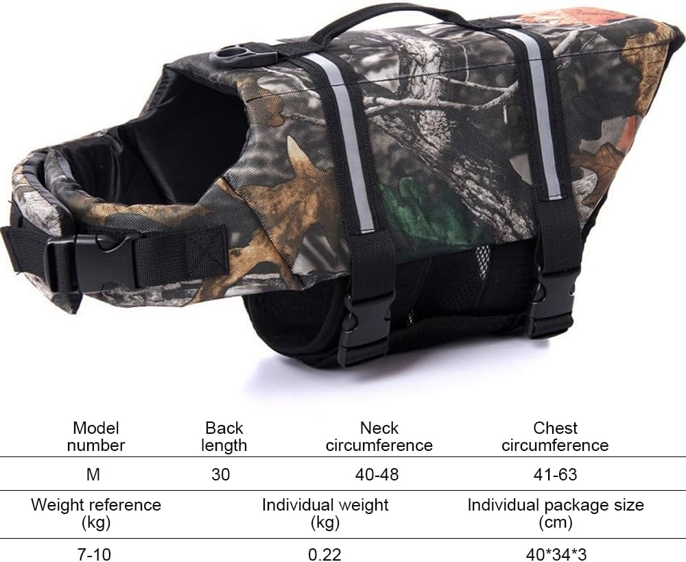 Dog Life Jacket, Camouflage Pet Life Vest with Adjustable Buckles, High Flotation Camo Dog Life Preserver Jacket, Lift Handle Ripstop Lightweight Dog Swimsuits for Small and Medium Breeds