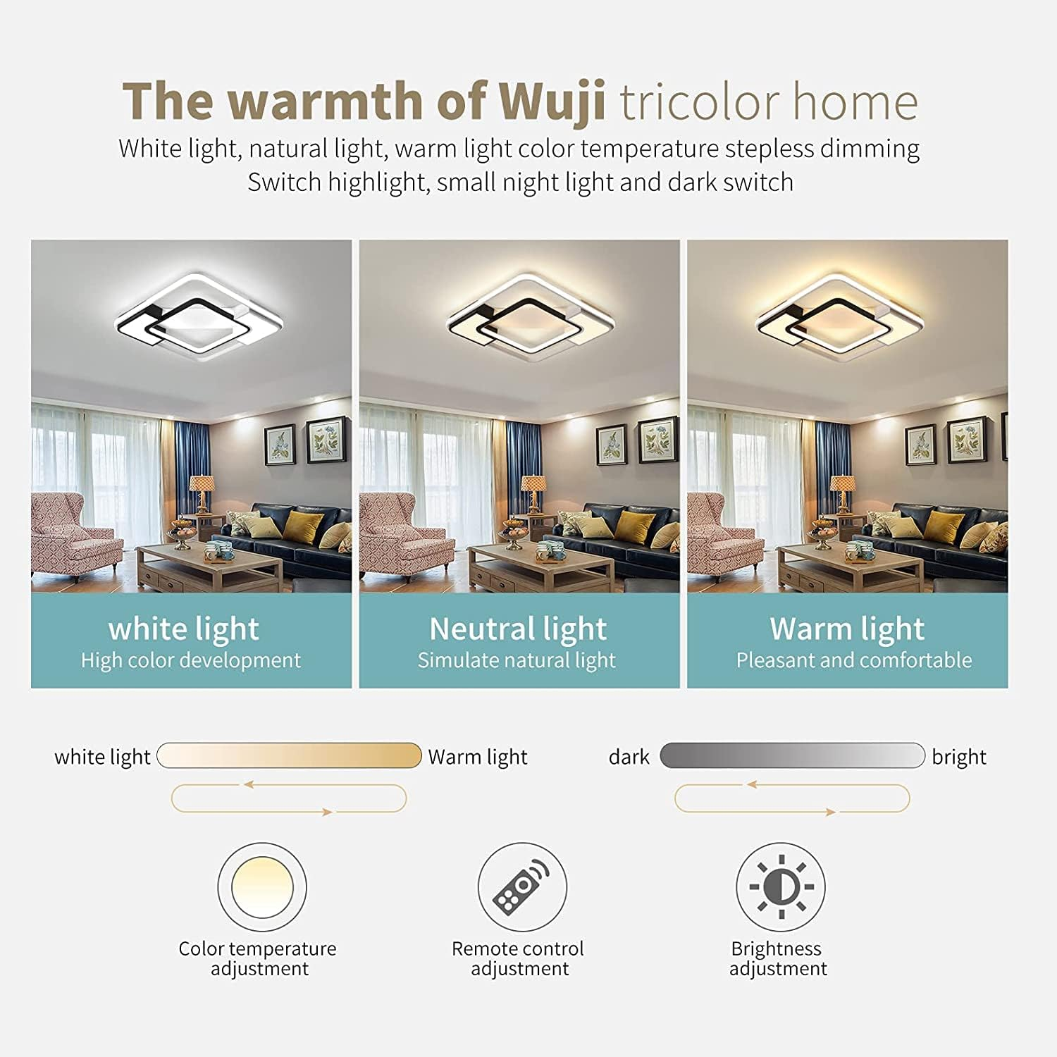 Oninio Modern LED Ceiling Light,Square Acrylic LED Chandelier Flush Mount Ceiling Light for Bedroom Living Room Dining Room Kitchen Office,Dimmable/40W/2400Lm/3000-6500K - 30W/Round/Dimmable image number 7