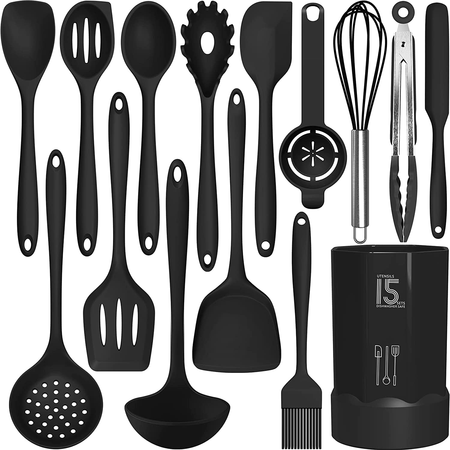Silicone Cooking Utensils Set - 446&deg;F Heat Resistant Kitchen Utensils,Turner Tongs,Spatula,Spoon,Brush,Whisk.Kitchen Utensil Gadgets Tools Set for Nonstick Cookware.Dishwasher Safe (BPA Free)