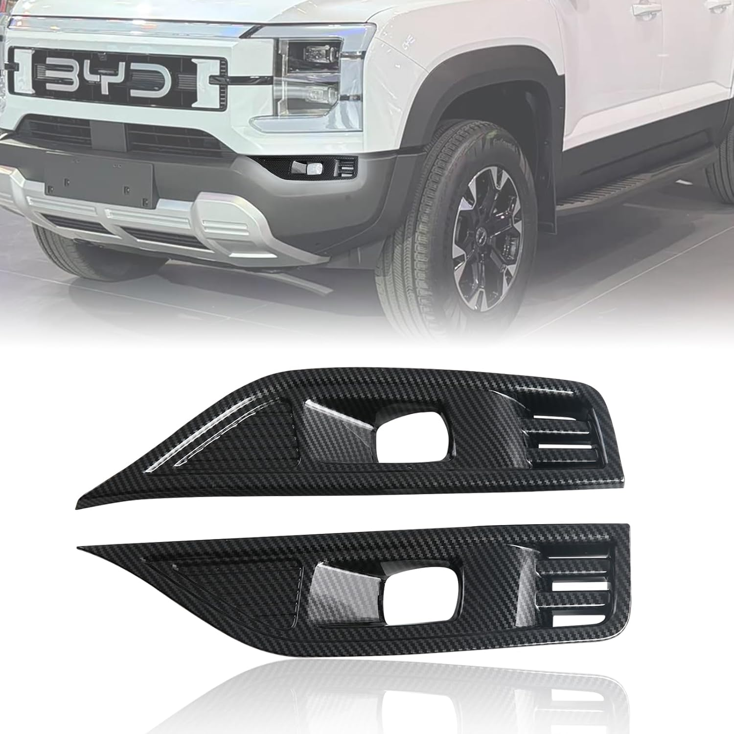 Car Front Bumper Fog Light Cover Trim Decoration Exterior Accessories for BYD Shark 6 2025 (Bright Black)