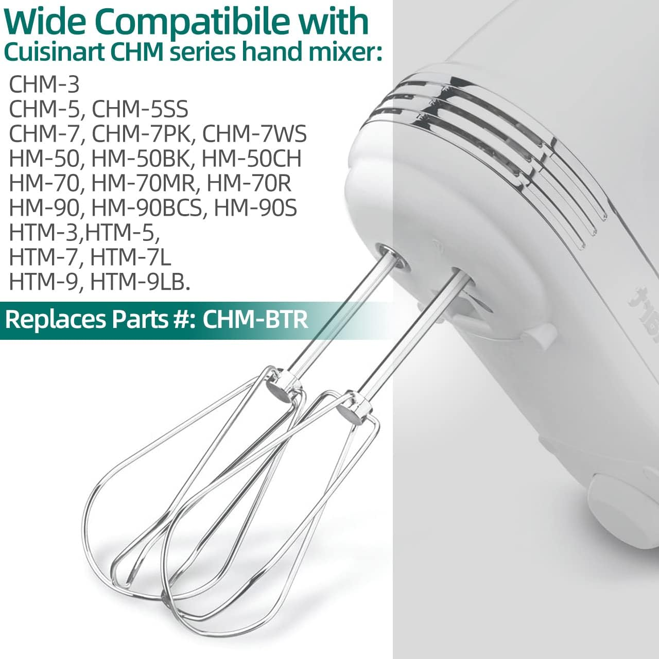 Hand Mixer Beaters Replacement for Cuisinart - CHM Series HM-50 HM-70 CHM-3 CHM-7PK Hand Mixer, Stainless Steel Turbo Beater Parts # CHM-BTR Whisk Attachments - Set of 2 image number 1