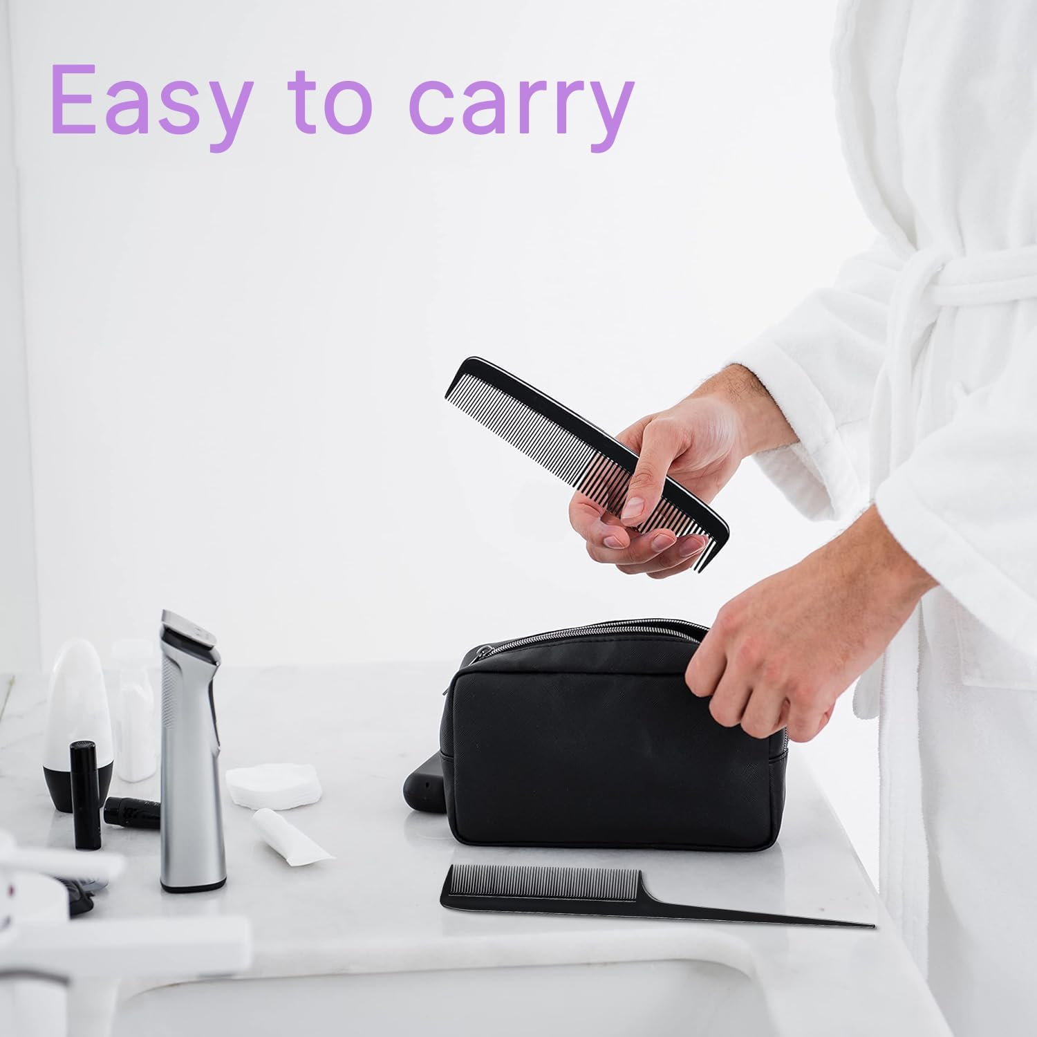 4 Piece Professional Hair Comb Set for Men Women Hair Styling (Black) image number 5