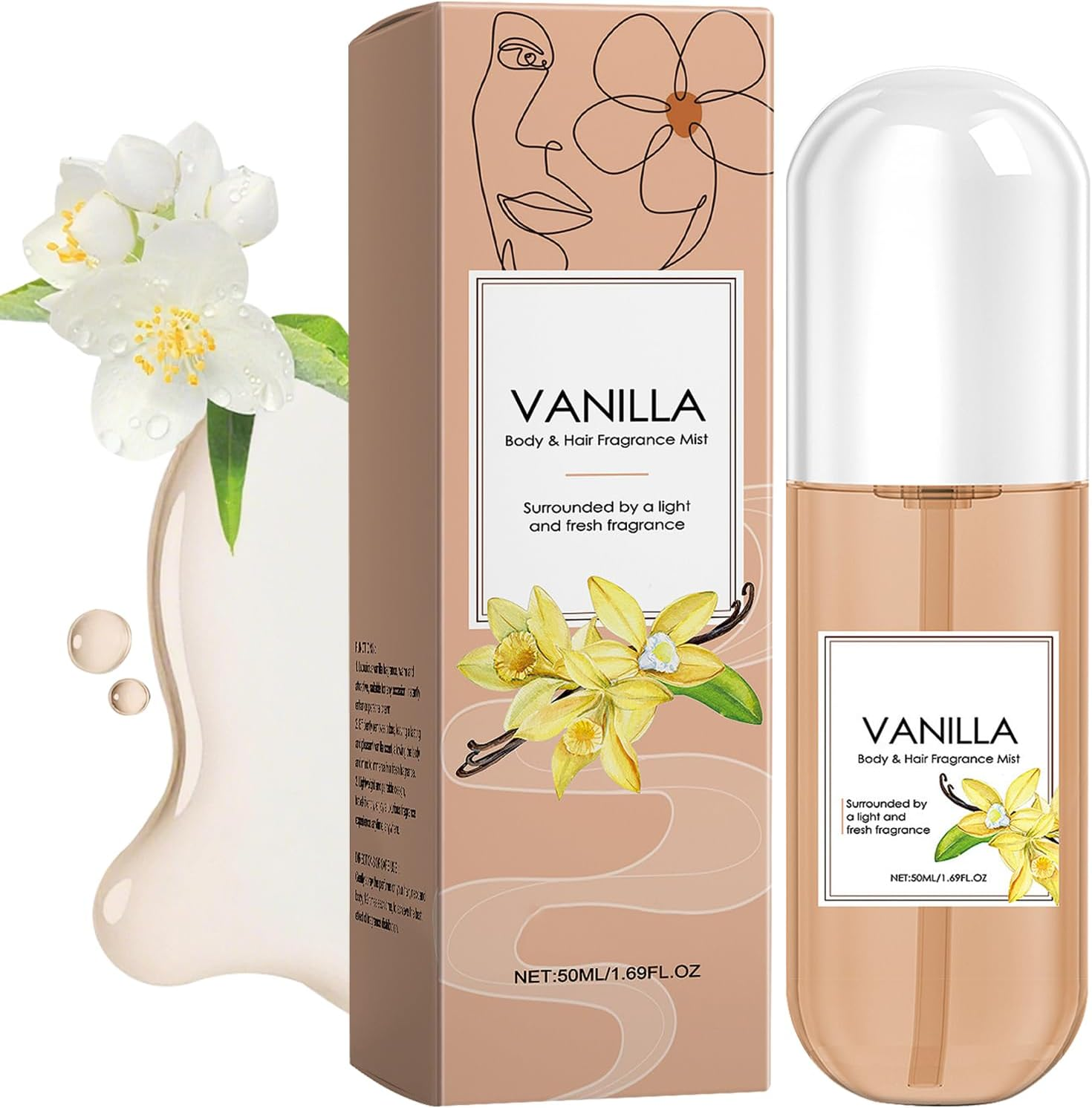 Vanilla Skin Perfume Skin Body Mist, Vanilla Perfume Spray for Hair and Body, Body and Hair Fragrance Spray, Fragrance Sprays for Women, Long-Lasting Light Fragrances for Hairs and Skin Care (3Pcs)