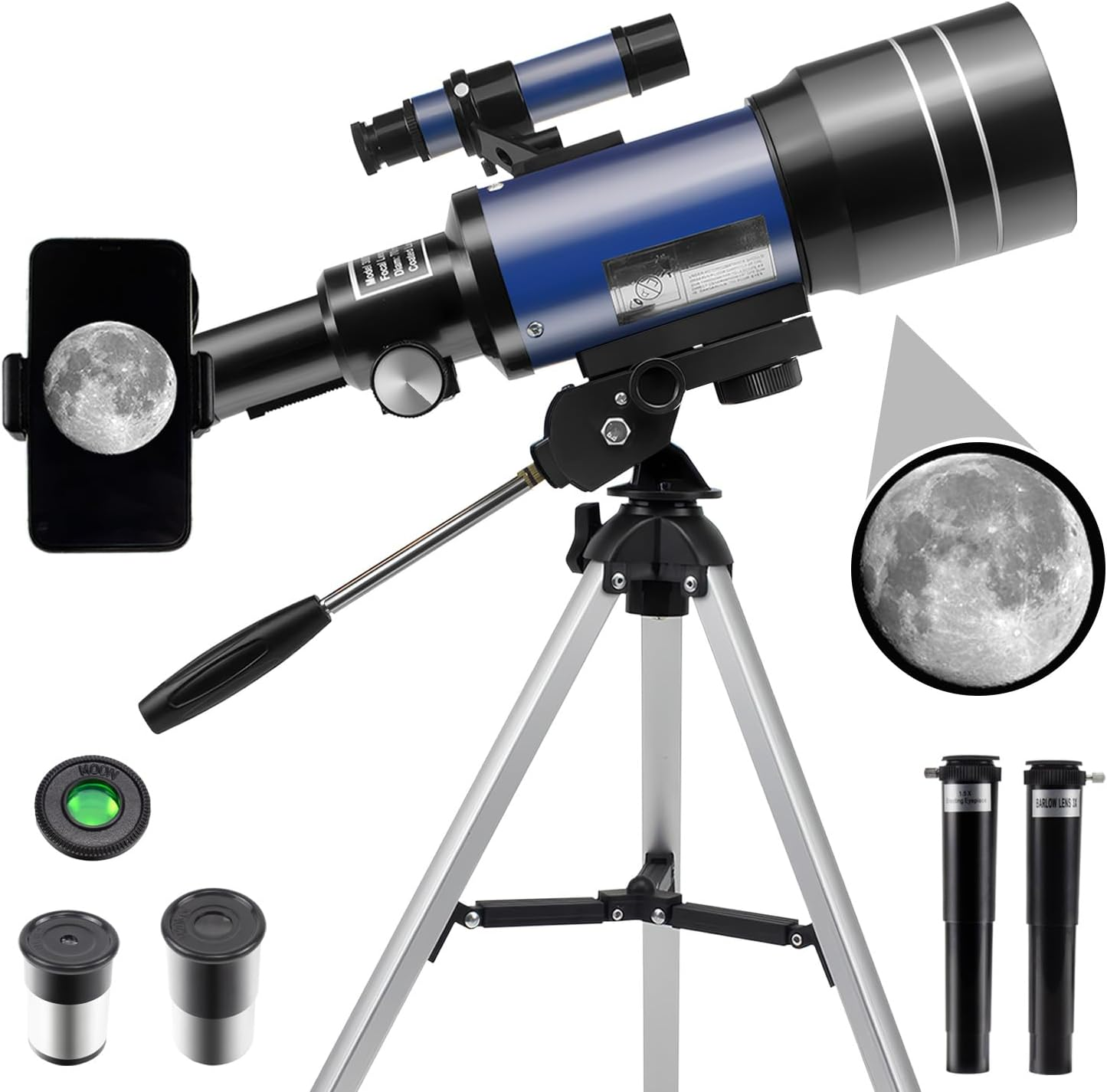 Telescope, Telescopes for Adults Kids Beginners, 70Mm Aperture Astronomy Refractor Telescopes (15X-150X) with Portable Tripod, Phone Adapter (Blue) image number 1