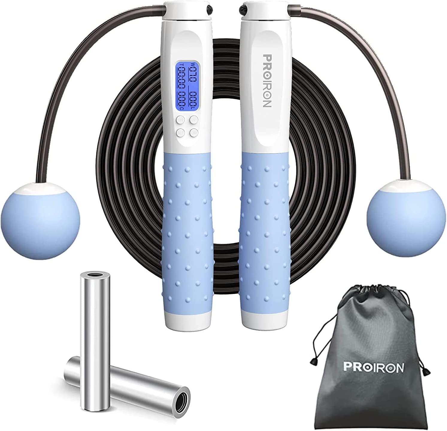PROIRON Skipping Rope Digital Weighted Handle Workout Jump Rope, Skipping Rope with Calorie Counter Cordless Jumping Rope for Training Fitness, Adjustable Tangle-Free Speed Jump Rope for Men Women Kids Fitness Exercise Training