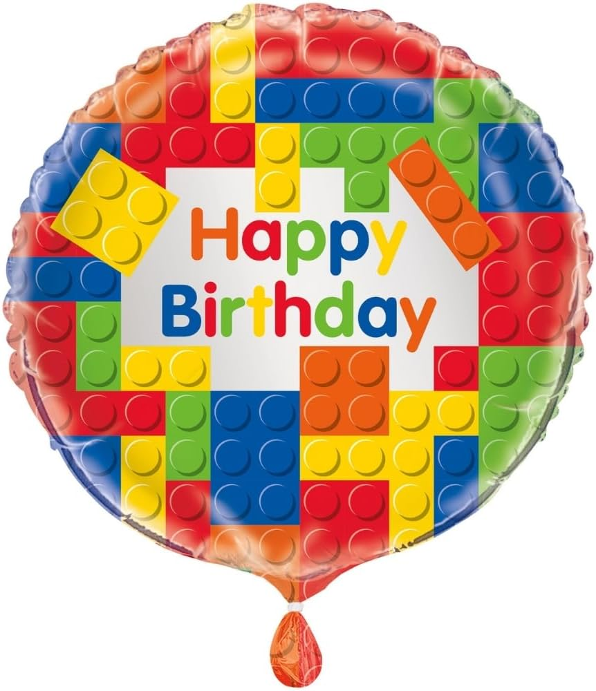 Unique Building Blocks Happy Birthday Foil Balloon, Multi, 45Cm (18")