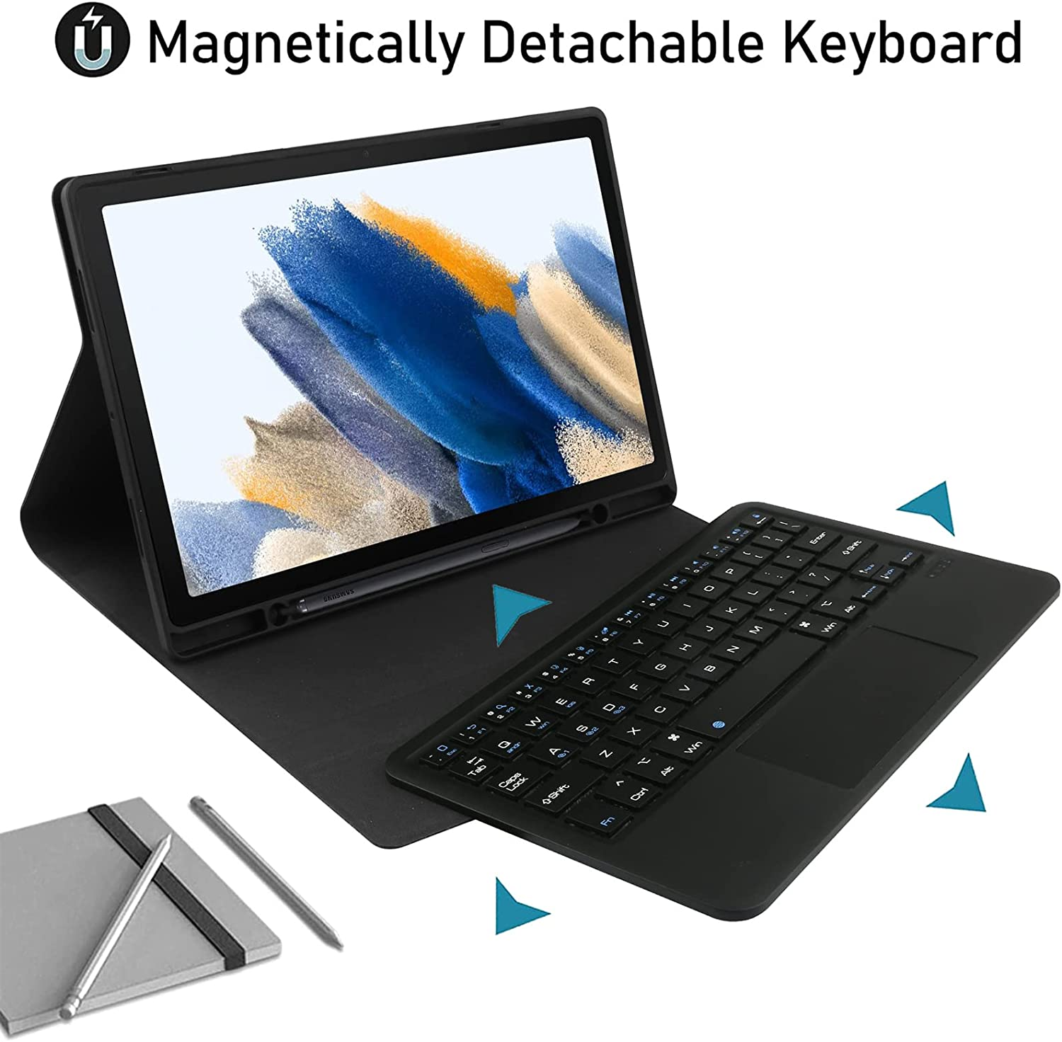 Ixtra Keyboard Case with Trackpad for Samsung Galaxy Tab A8 10.5 Inch 2022 SM-X200/X205/X207 Slim Shell Stand Cover with Built-In S Pen Holder, Magnetic Detachable Wireless Bluetooth Keyboard, Black image number 3