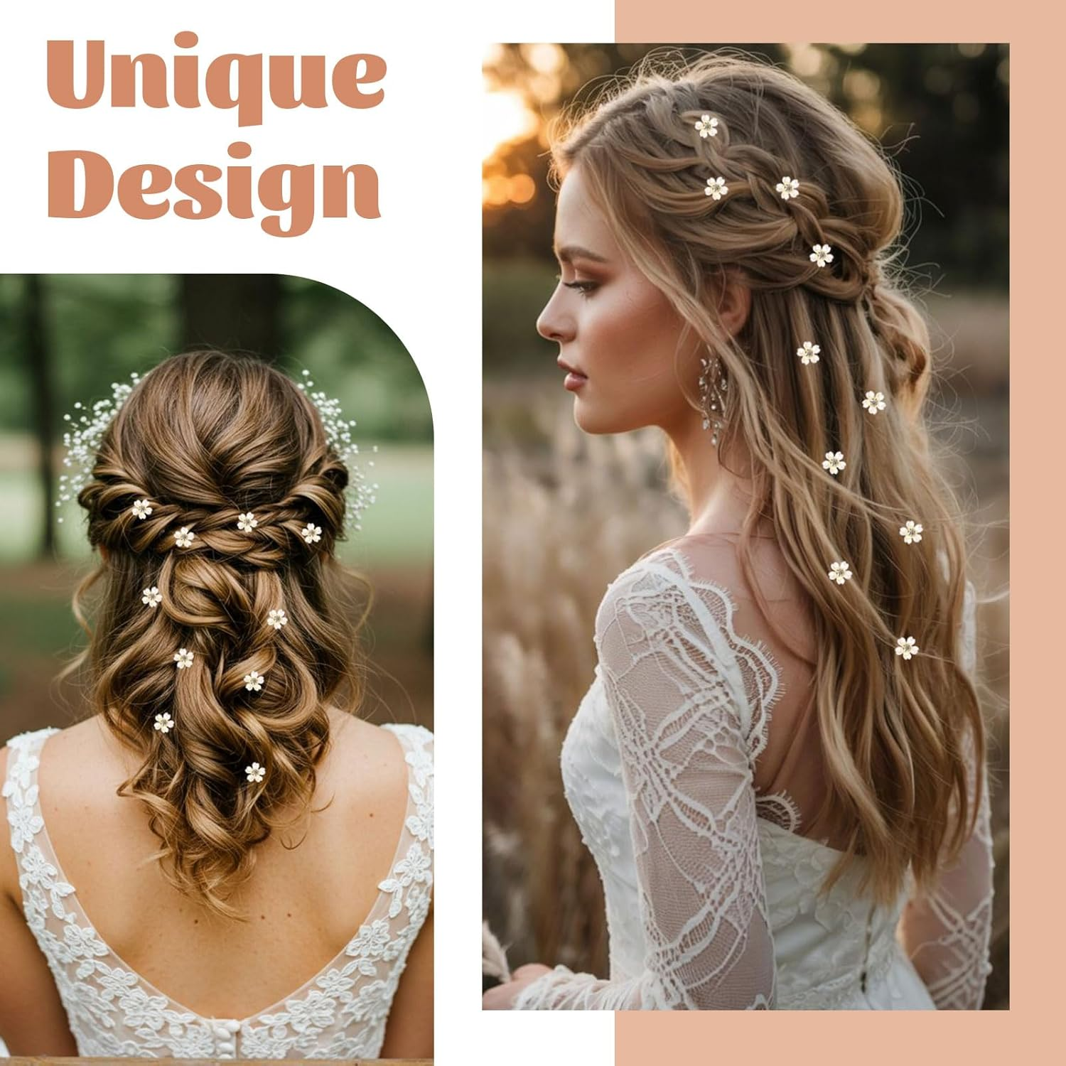 Muorruo 20 Pieces Mini Hair Clips, White Flower Hair Clips with Rhinestones, Cute Flower Girl Hair Decorations, Hair Clips for Weddings, Bride Hair Pins (White)