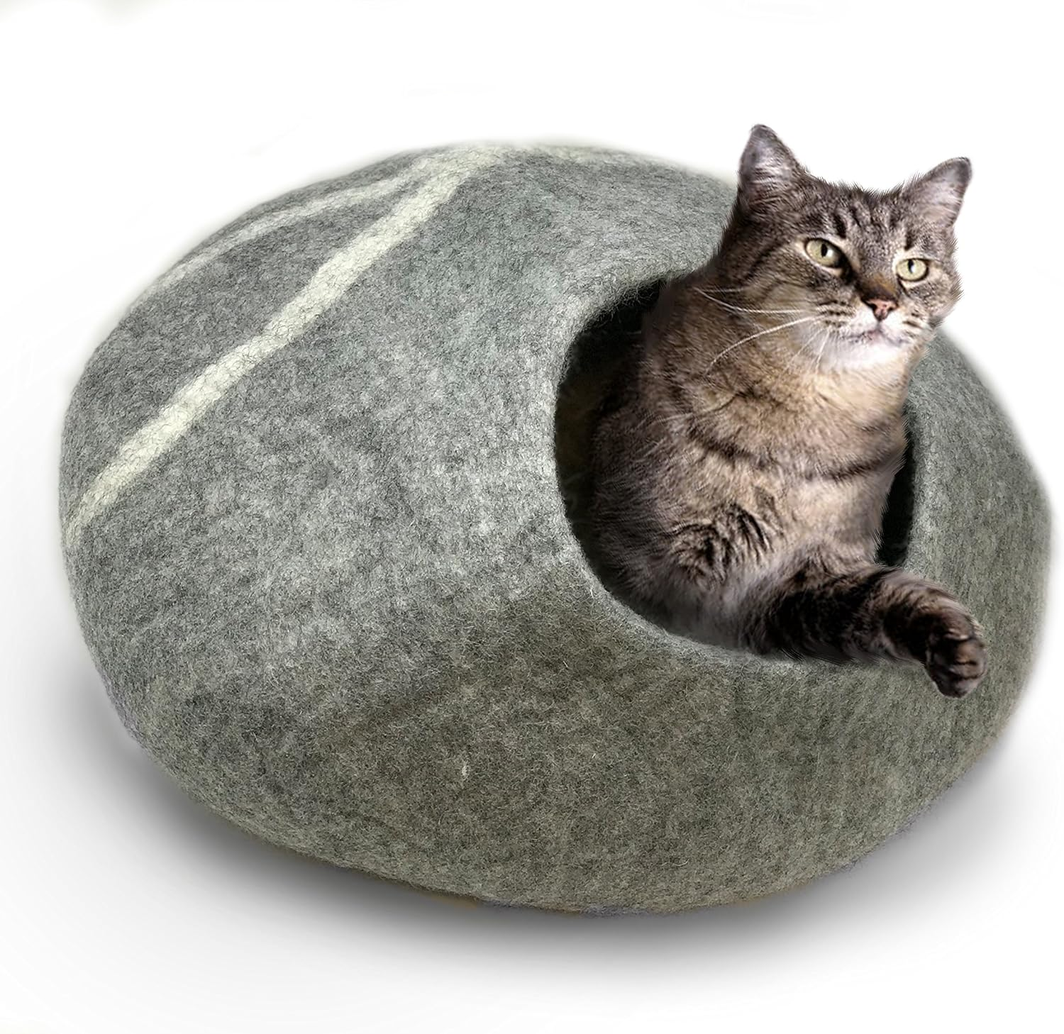 Iprimio 100% Natural Wool Eco-Friendly Cat & Kitten Cave Bed - Cozy House Indoor Bed for Cats & Kittens - Pet Felt Cat Cave, Cushion, Cove, Nest, Hideout, Hideaway, Tent, Tunnel Beds (Light Gray)