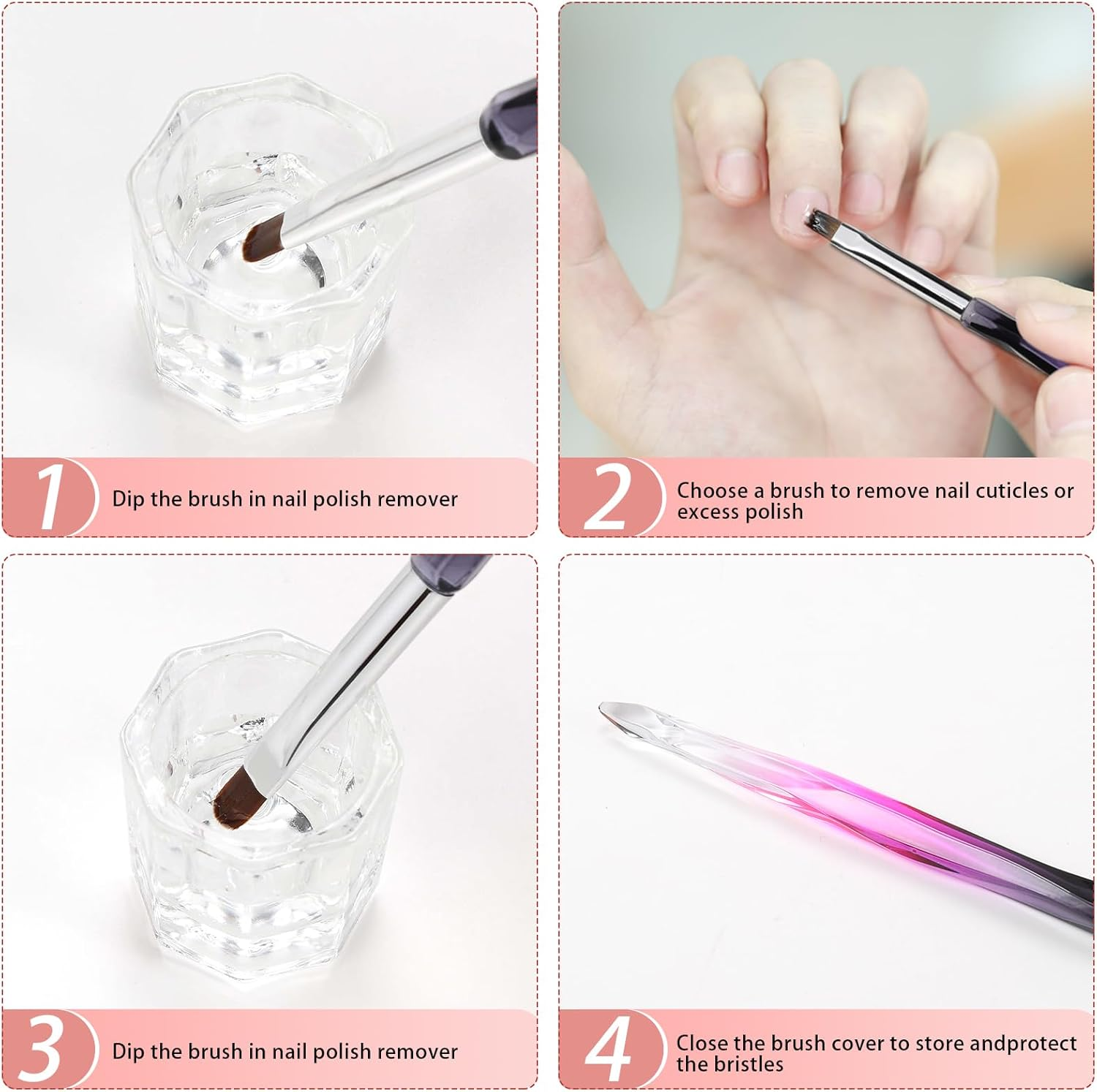 GEMSANVA Nail Art Clean up Brushes,3Pcs Nail Brush for Cleaning Polish Mistakes on the Cuticles,Flat/Oval/Fine Angled Gel Nail Brushes for Nail Art Design Painting and DIY Tools (BLACK PURPLE) image number 4