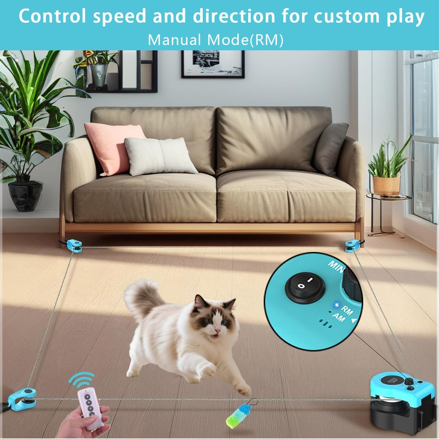 Interactive Cat Running Toys for Indoor Cats, Auto/Remote Control DIY Cat Treadmill Chase Toy, Mouse Hunting Feather Toys for Bored Kitten Dog Enrichment, Exercise, Mental Stimulation image number 5