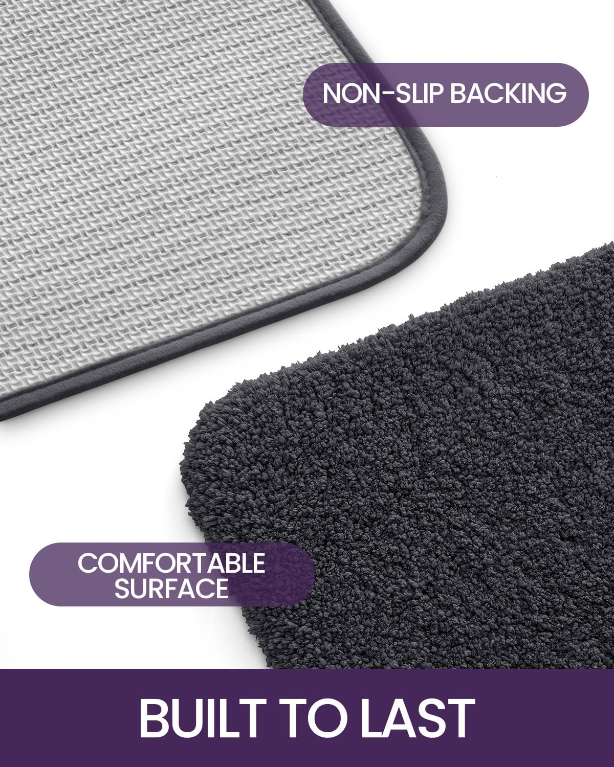 DEXI Bathroom Rug Mat, Extra Soft and Absorbent Bath Rugs, Washable Non-Slip Carpet Mat for Bathroom Floor, Tub, Shower Room, 32"X20", Charcoal image number 3