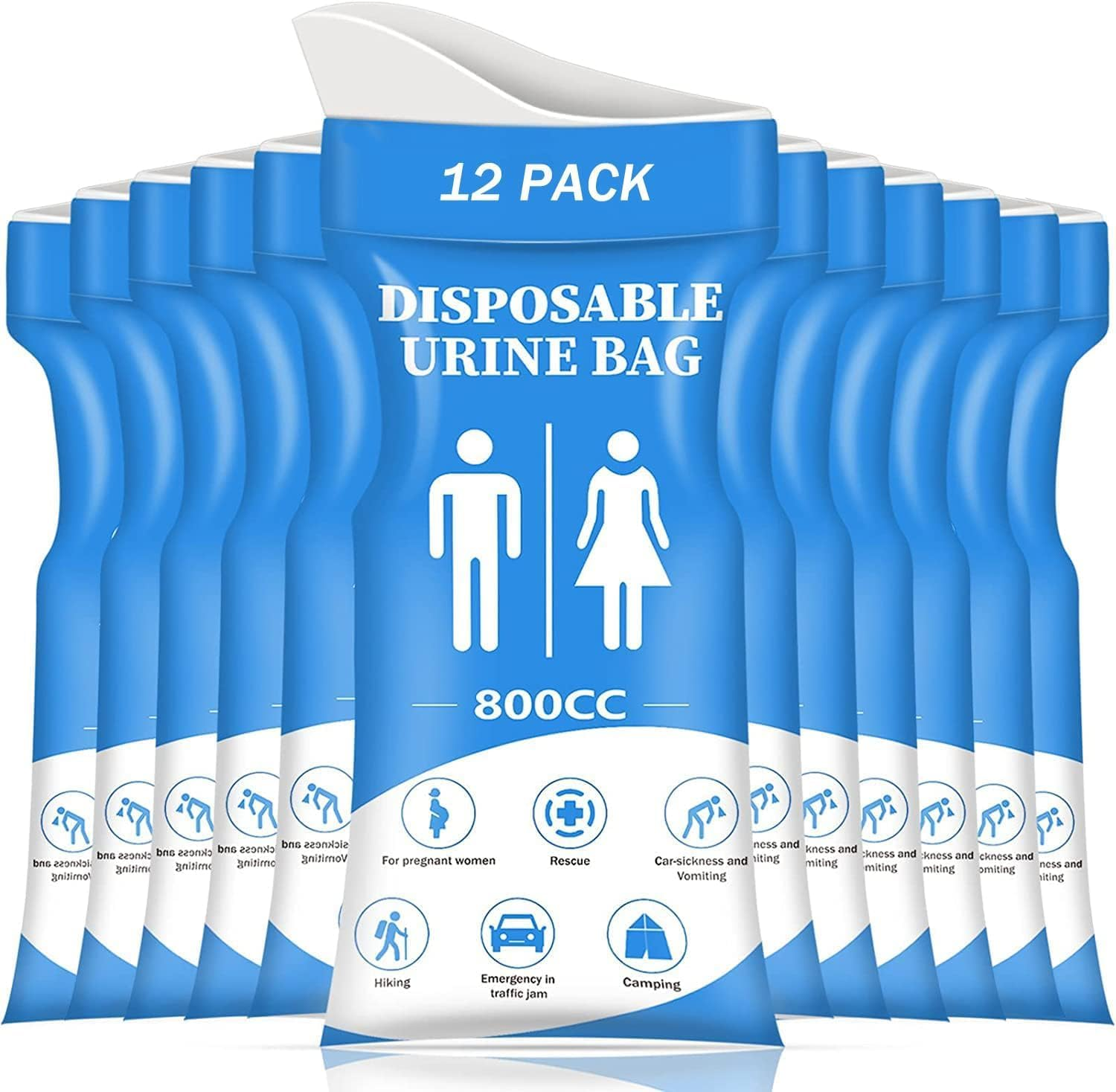 Disposable Urine Bag, 12 PCS 800Ml Travel Pee Bags, Emergency Urine Bags, Travel Johns Disposable Urinals, Vomit Bags for Travel, Portable Female Urinal, for Men Women Kids Children Patient Old People image number 2