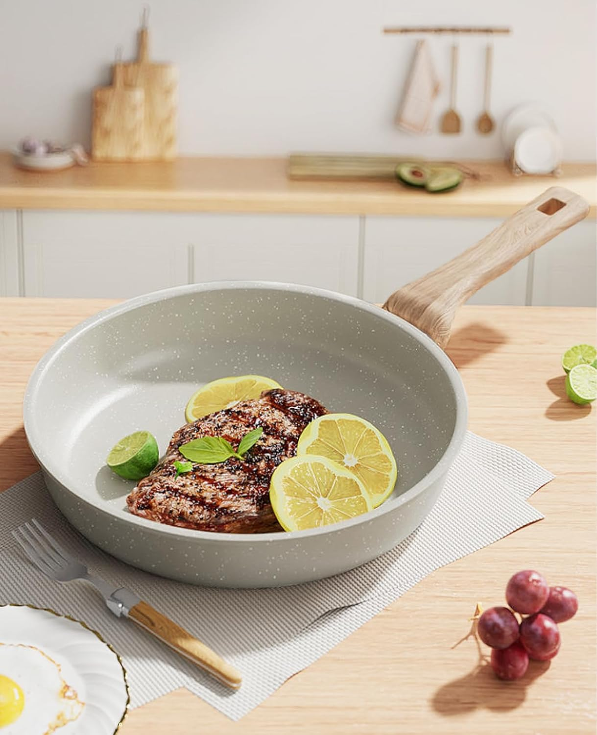 Nonstick Frying Pan Skillet, 28CM Granite Non Stick Pans, Omelette Pan with Heat Resistant Handle, Stone Cookware Cooking Pan, Compatible with All Stovetops, Pfas-Free (Frying Pan)