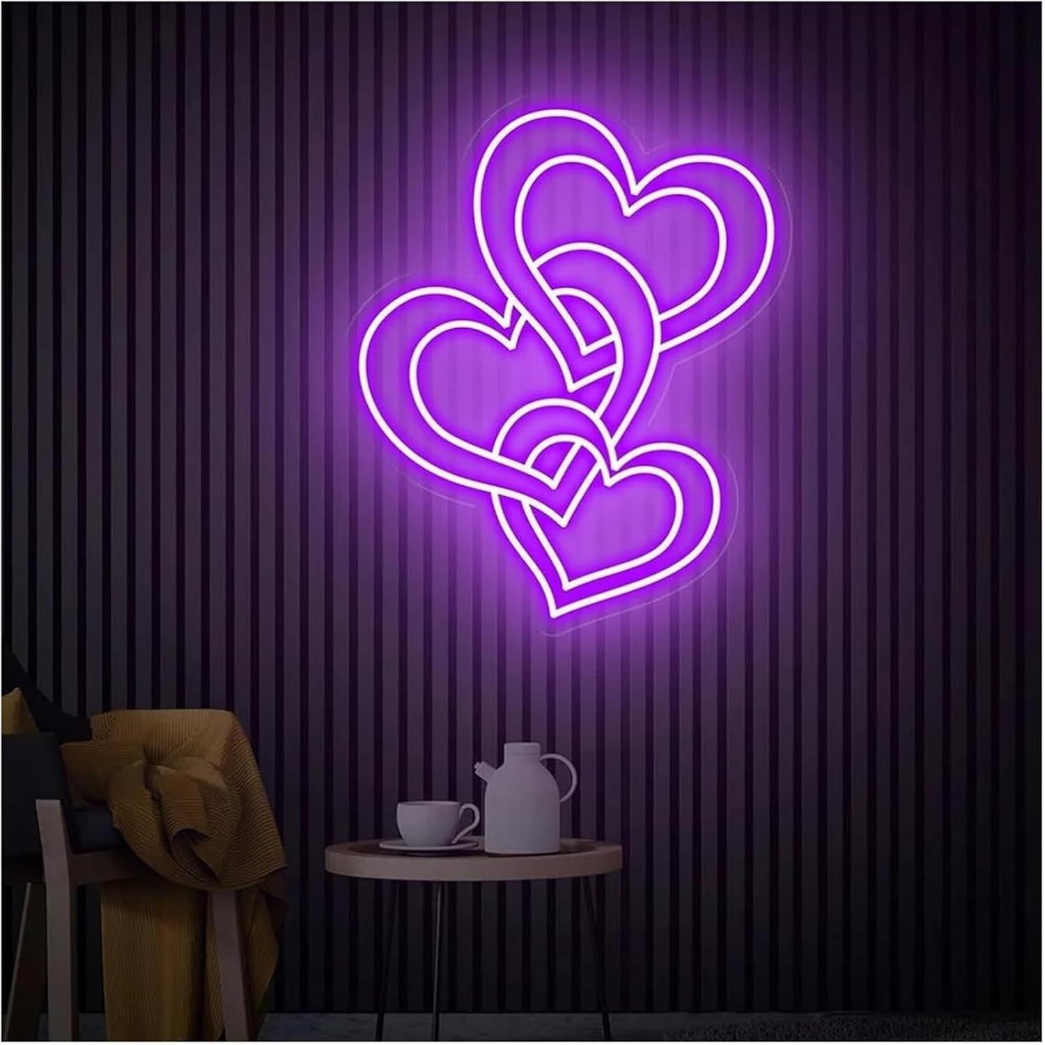 LED Neon Lamp Soothing Ambiance Lamp Heart Shaped Neon Signs Powered By, Adjustable Brightness Lights(B,24Cmx70Cm) image number 5