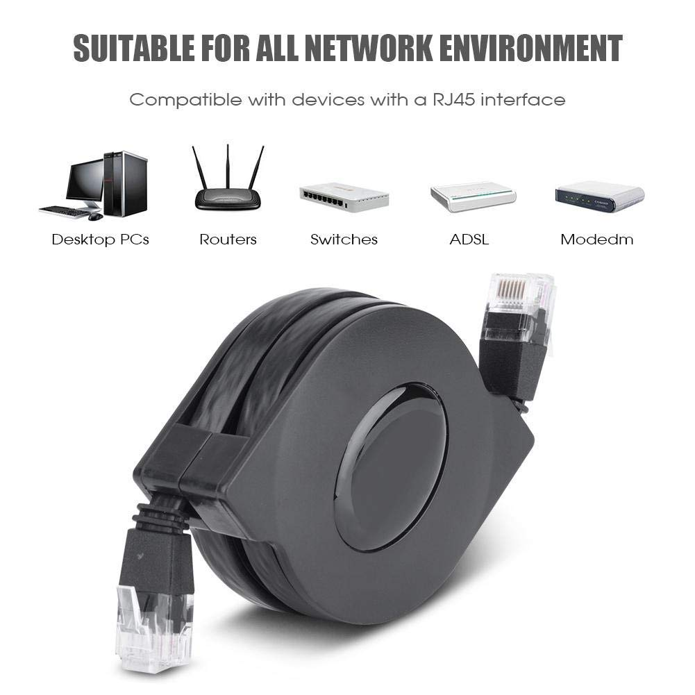 RJ45 LAN Cable, Compact Network Cable, Retractable Switches Network Extension Routers for Computer (2M / 6.6Ft)