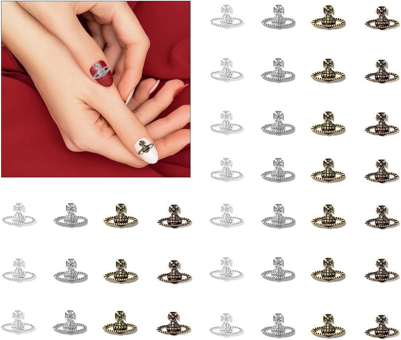 Planet Nail Charms 3D Nail Rhinestones with Saturn Shape Planet Nail Art Charms Crystal Nail Ornament Gems Planet Nail Rhinestones Diamond Crystals Jewelry Nail Studs for DIY Nail Art Decoration image number 6