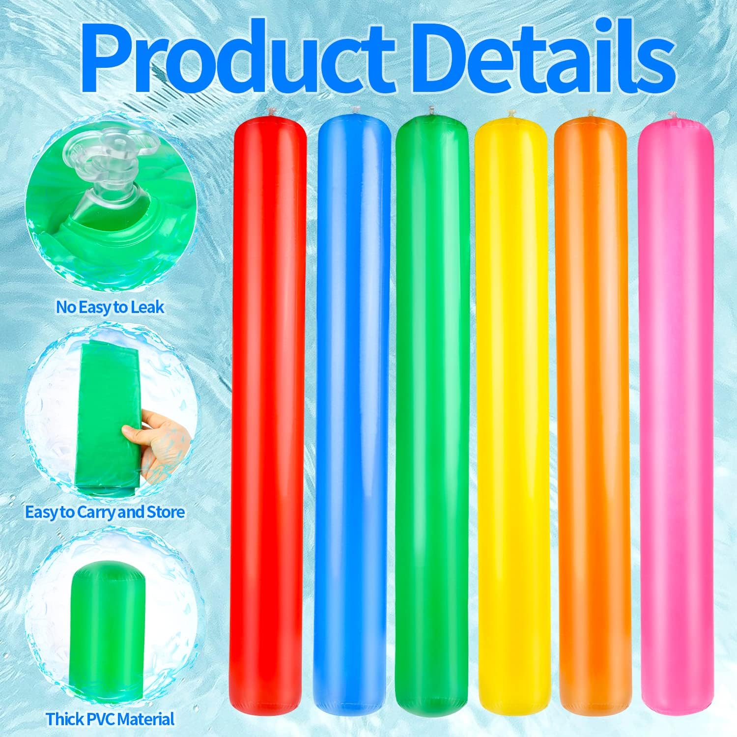 KIMOBER 6PCS Inflatable Pool Sticks,Colorful 41.3 Inch Giant Blow up Pool Swimming Noodles Water Float for Swimming Pool Beaches Lake Party Decor image number 4