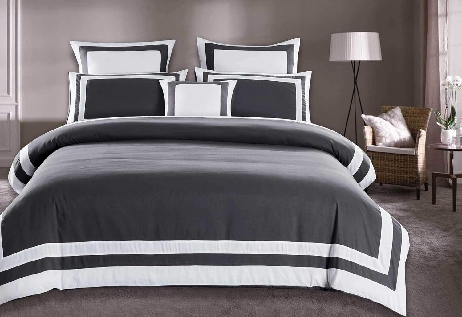 Luxton Bailey Grey Quilt Cover Queen - Hotel-Style Bordered 3Pcs Doona Cover Set (Queen Size)