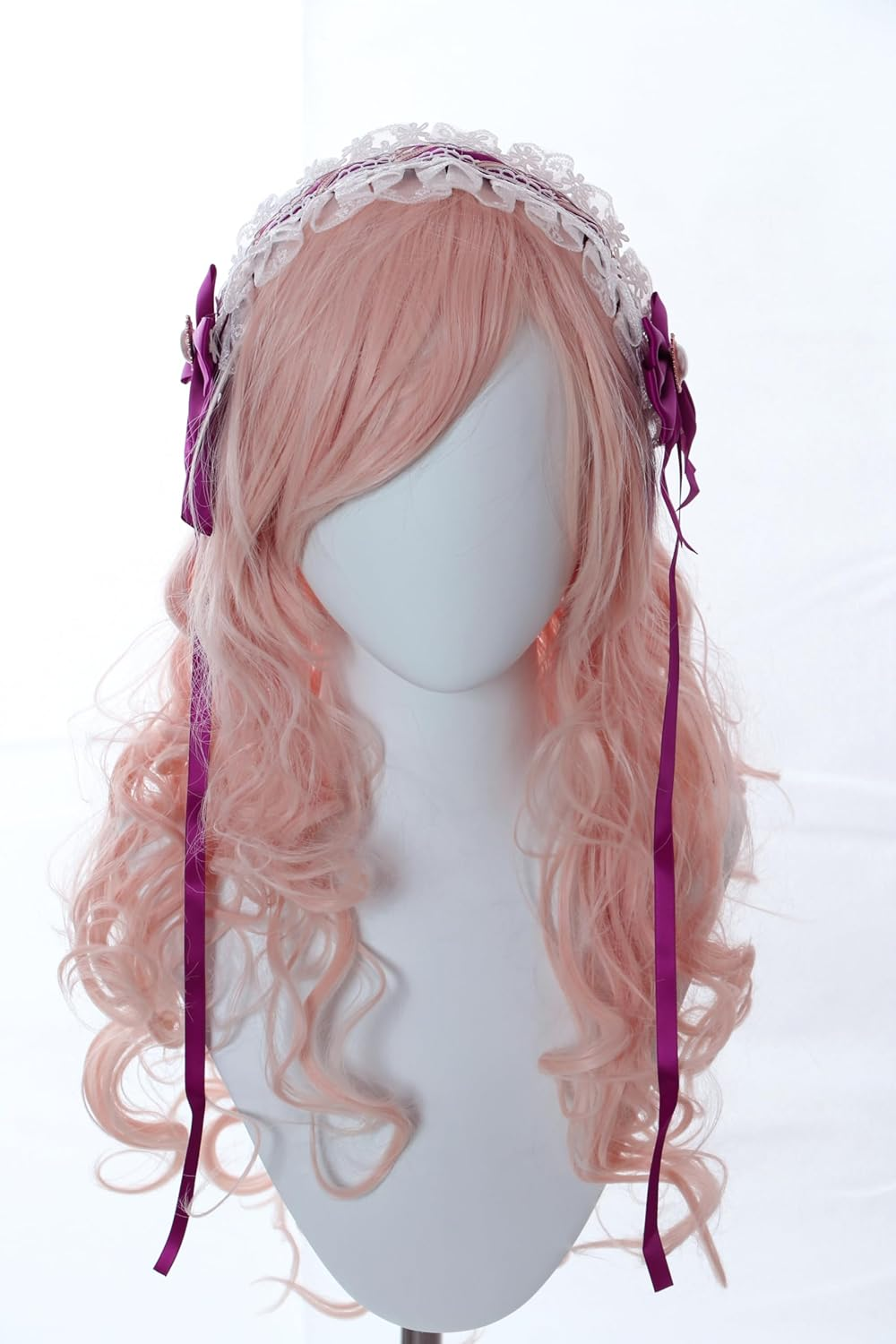 C-09-2 Burgundy Purple White Maid Lolita Satin Lace Ruffle Headband with Bow Gothic Hair Accessories Headband Hair Accessory image number 3